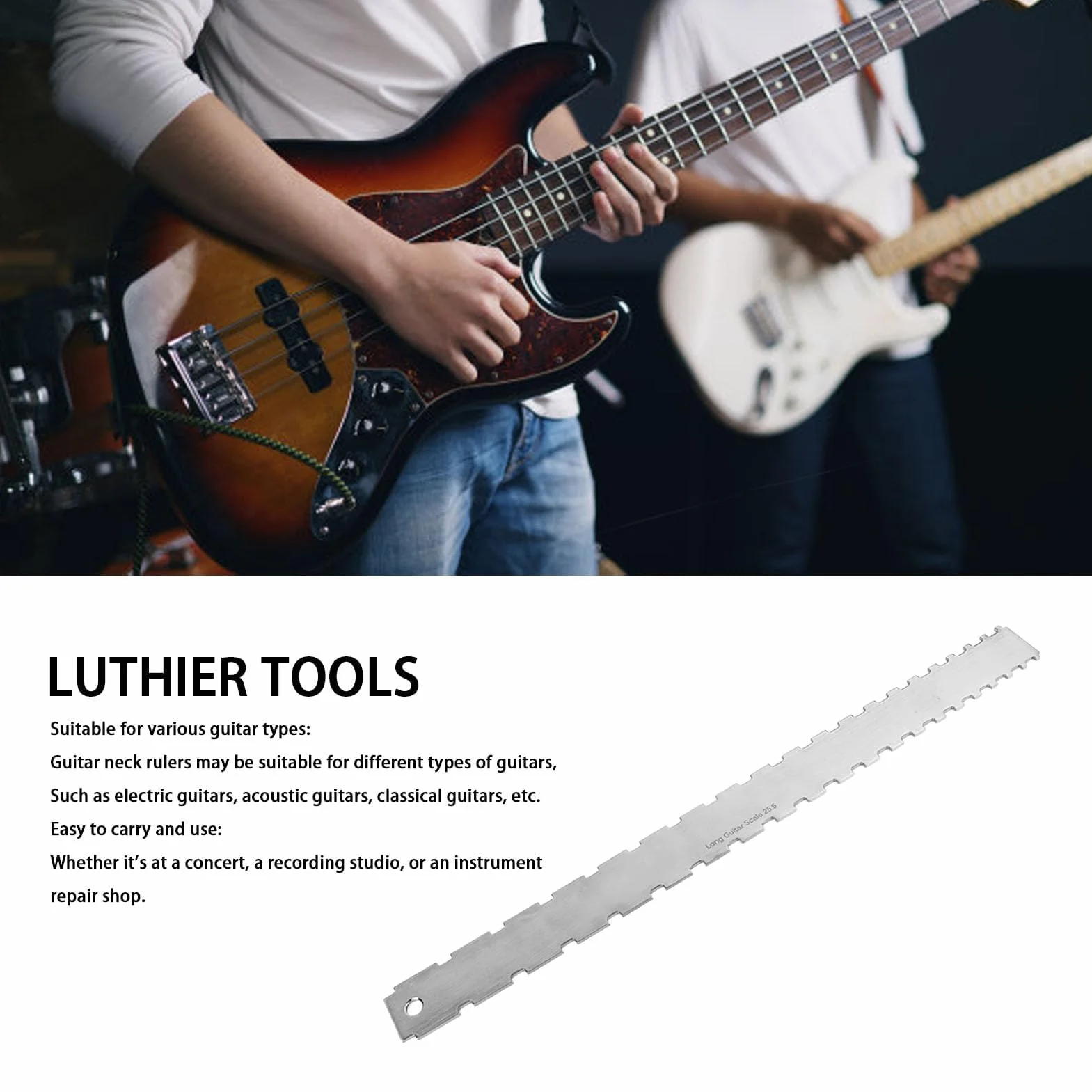 Zestaw Linijek Gitarowych Linijka do Gryfu Gitary ze Stali Nierdzewnej Dokładna Linijka Miernicza ze ściereczką do Czyszczenia dla Producentów Gitar