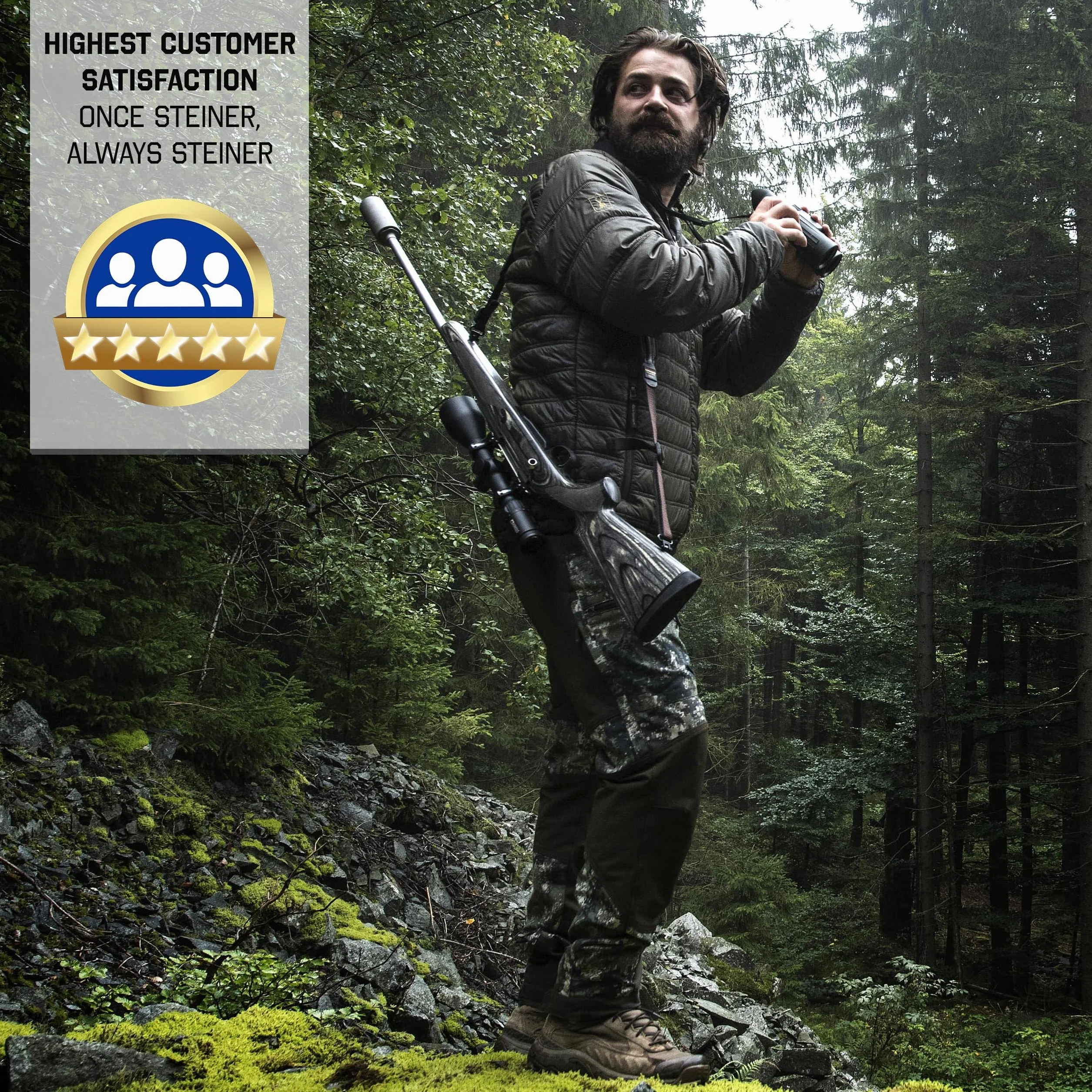 STEINER lornetka myśliwska Observer 8x42 - niemiecka optyka wysokiej jakości, wszechstronne, jasne i kontrastowe obrazy, lekka konstrukcja krawędzi dachu