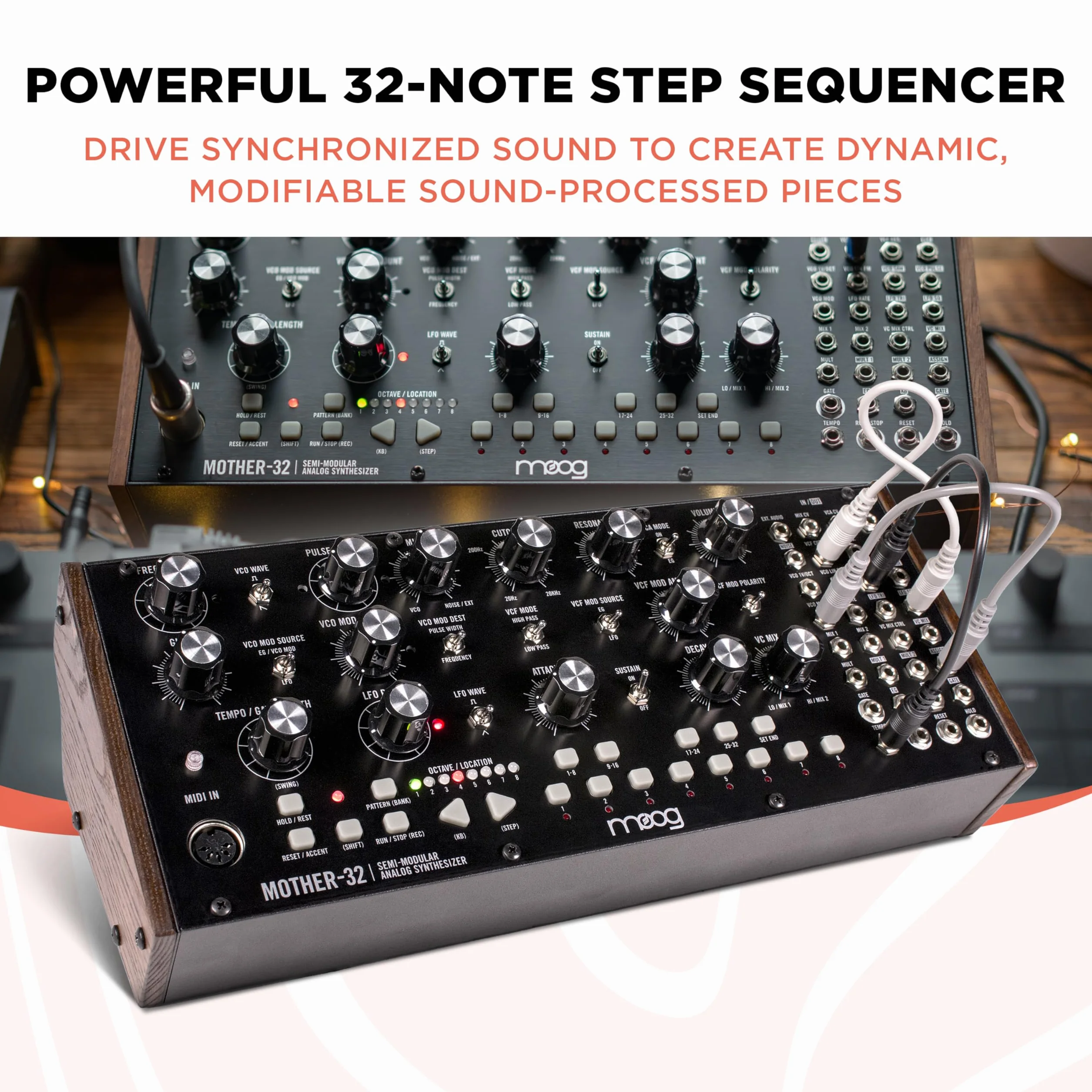 MOOG Mother-32 Eurorack Półmodularny Syntezator Analogowy z Sekwencerem, VC, Filtrem Drabinkowym, Wejściem MIDI, Rozszerzonym Patchbayem i Gniazdem CV