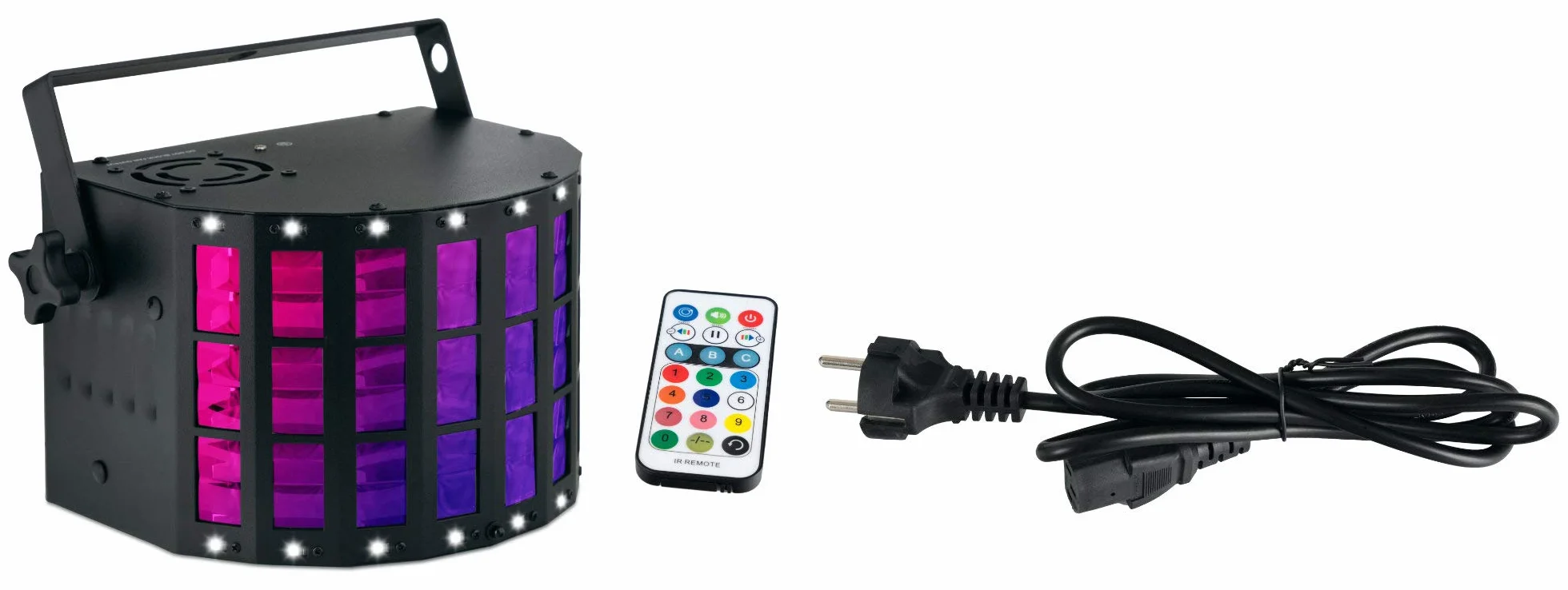 Showlite DS-3 LED Derby efekt świetlny – hybrydowy efekt promieniowania ze stroboskopem – efekt świetlny RGBW na imprezę, do baru i mobilnych DJ-ów – hybrydowy reflektor ze sterowaniem DMX i
