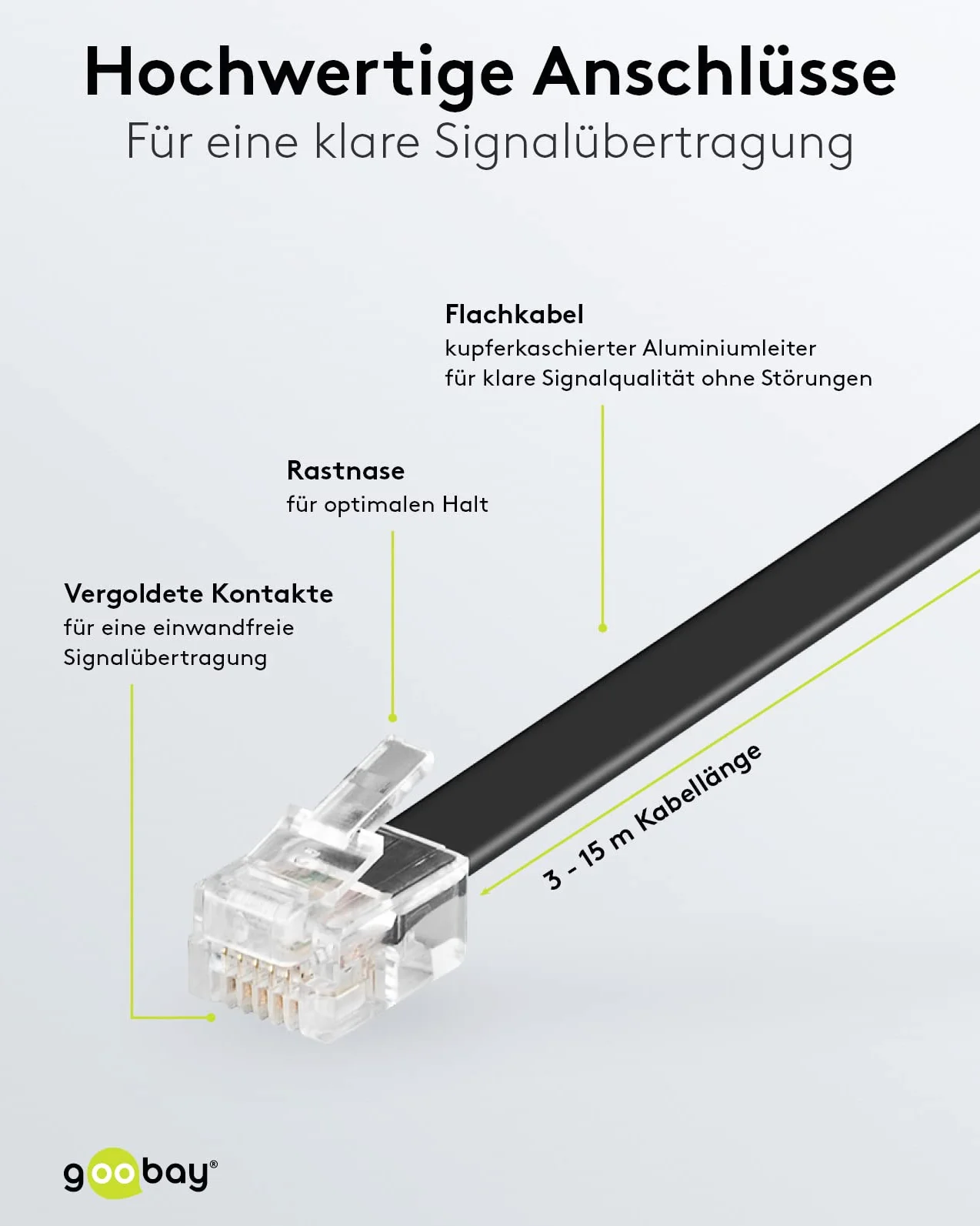 Goobay 50321 Modułowy kabel przyłączeniowy 3 metry, czarny - wtyczka RJ12 (6P6C) na wtyczkę RJ12 (6P6C)