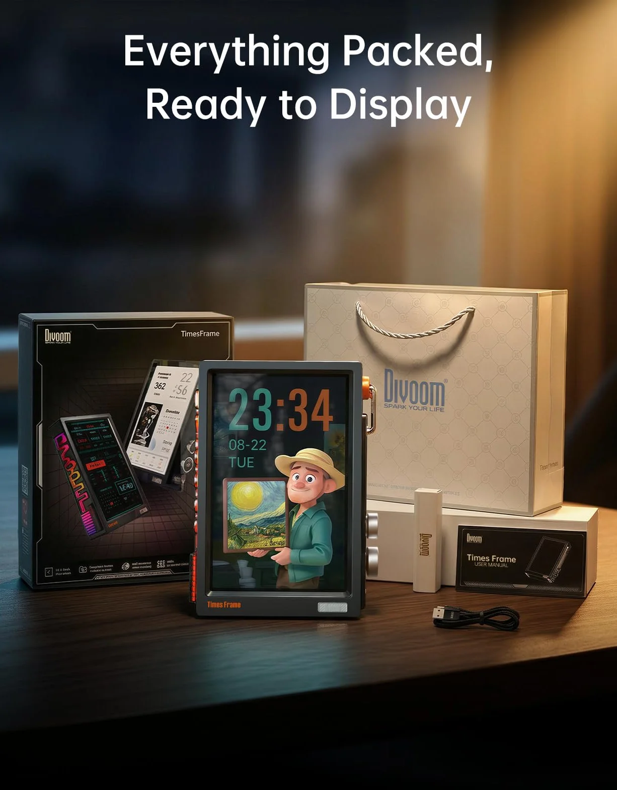 Divoom Times Frame 10,1" Wi-Fi cyfrowa ramka na zdjęcia z aplikacją i 64 GB, wyświetlacz HD IPS 1280 x 800 cm, RGB, dekoracja do domu, dla nerdów (czarna)