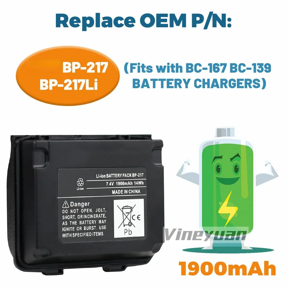 7,4 V 1900 mAh BP-217 BP-217Li Wymienna bateria do IC-80AD IC-91A IC-91AD IC-E80D IC-E90 IC-E91 IC-T90 IC-T90A IC-T90E IC-T91 ID-91 Radiowy akumulator litowo-jonowy