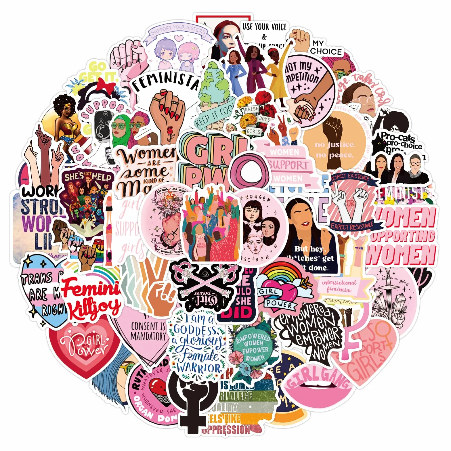 TIESOME Feministyczne naklejki, 100 sztuk naklejek Girl Power dla kobiet, aktywizm, wodoodporne, winylowe naklejki na laptopa, deskorolkę, kask, kapelusze, butelki, samochód, feminizm, Empowering