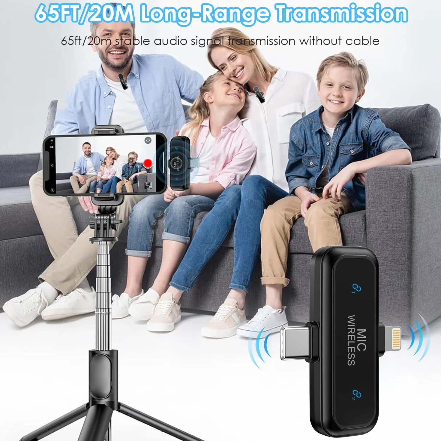 2 w 1 Bezprzewodowe Mikrofony Lavalier do iPhone'a, iPada, Androida, Aparatu Fotograficznego, Mikrofon, 2 Zestawy z Redukcją Szumów, Krystalicznie Czyste Nagrywanie do Vlog, YouTube, TikTok