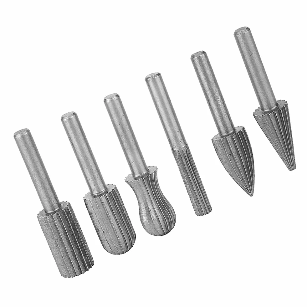 Frez ze stali wolframowej, 6 sztuk Zestaw frezów z węglika spiekanego obrotowy frez z węglika wolframu, pilnik do drewna, 6 mm, polerowanie metalu, narzędzie do wiercenia