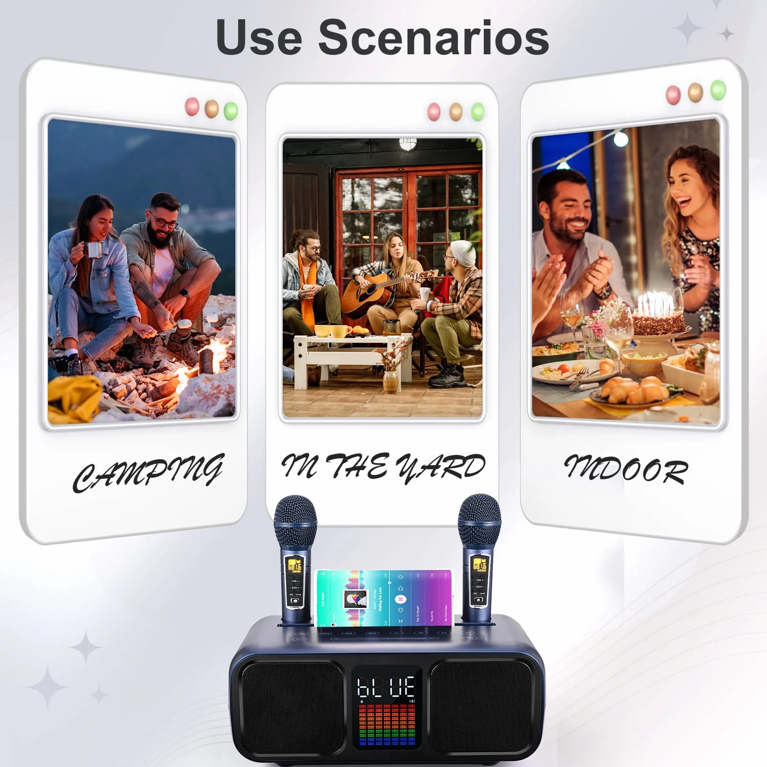 Máquina de Karaoke z Bluetooth, Equipo de Karaoke Portátil z 2 Mikrofonami Inalámbricos, systemem PA i Modo de Canción de Karaoke para Fiestas en Casa, Bodas, piknik, C