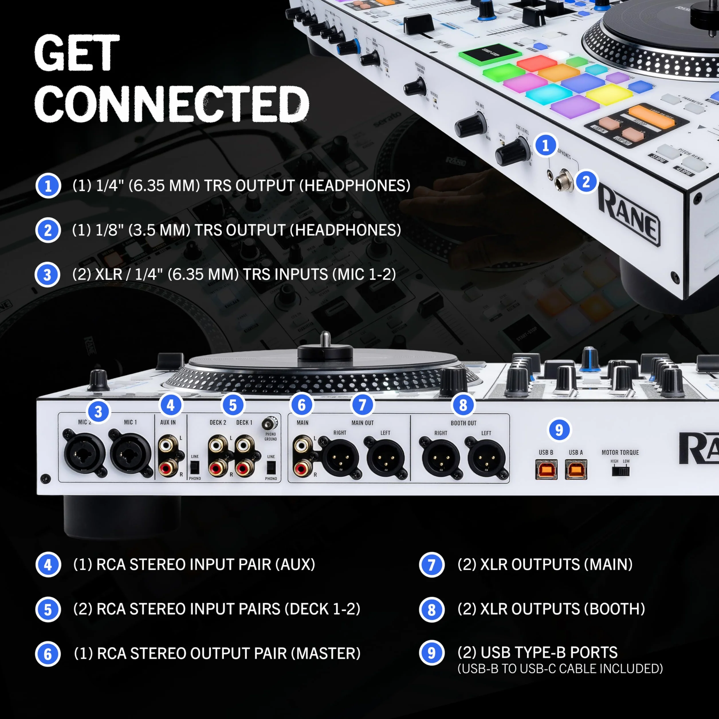 RANE ONE MKII – kontroler Serato DJ z napędem z 2 deckami, wewnętrznymi efektami, zaawansowaną kontrolą stemów dla scratchujących DJ-ów, do klubów i na imprezy