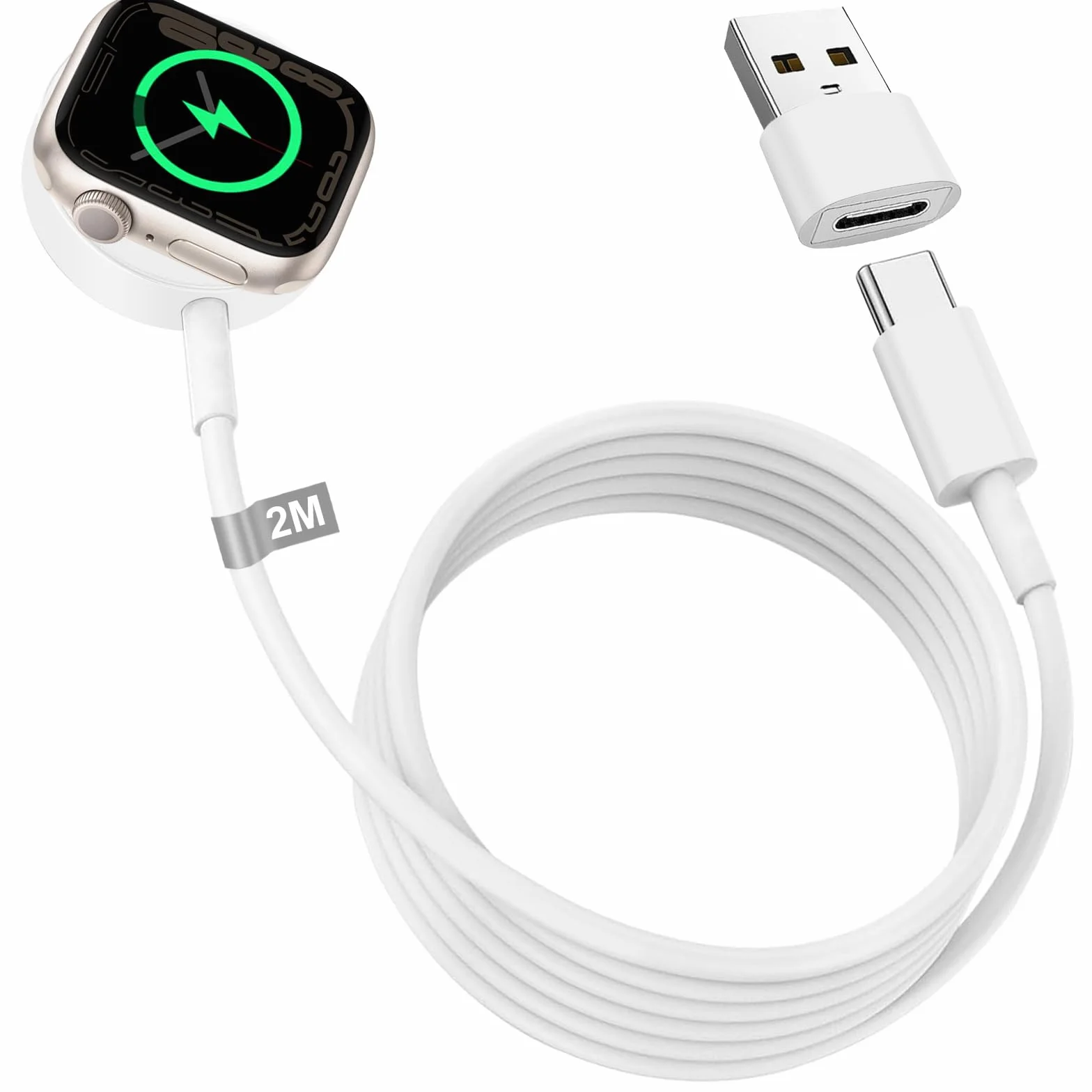 Kabel do ładowania Apple Watch, ładowarka Apple Watch 2M USB-C magnetyczna stacja dokująca, kabel ładowarki Apple Watch do Apple Watch Seria 10/9/8/7/6/5/4/3/2/SE/Ultra