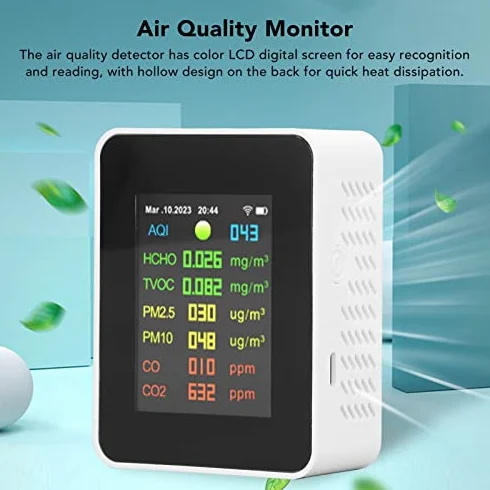 Tester jakości powietrza, Monitor Jakości Powietrza 9 w 1, WiFi PM2.5, PM10, HCHO, Zanieczyszczenia Organiczne, CO, CO2, Wielofunkcyjny Monitor