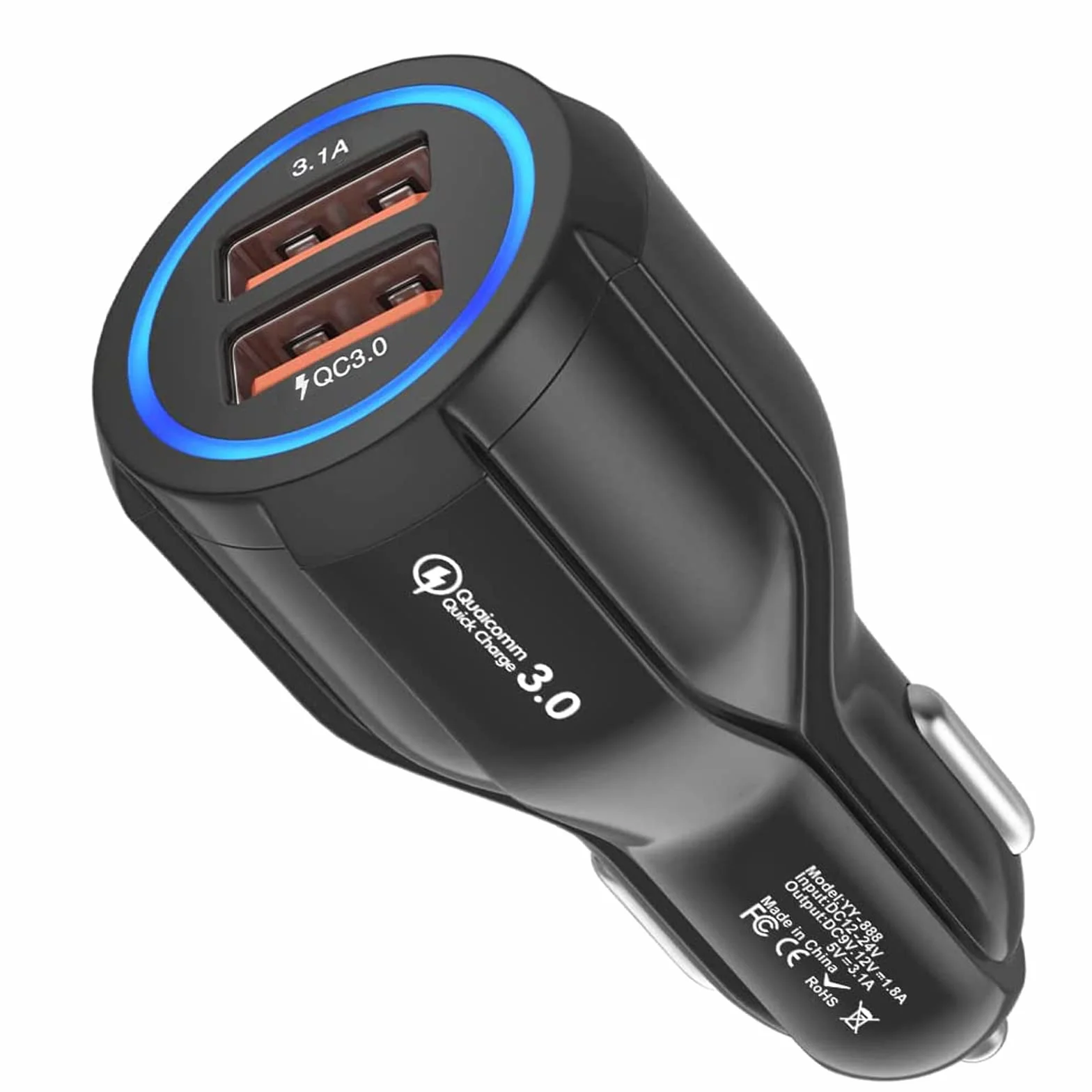 Ładowarka samochodowa USB Hoppac, ładowarka samochodowa z portami 2, ładowarka Quick Charge 3.0 USB do zapalniczki kompatybilna z iPhonem, iPadem Samsung Galaxy S10 / S9 / S8, Huawei, Xiaomi, czarny