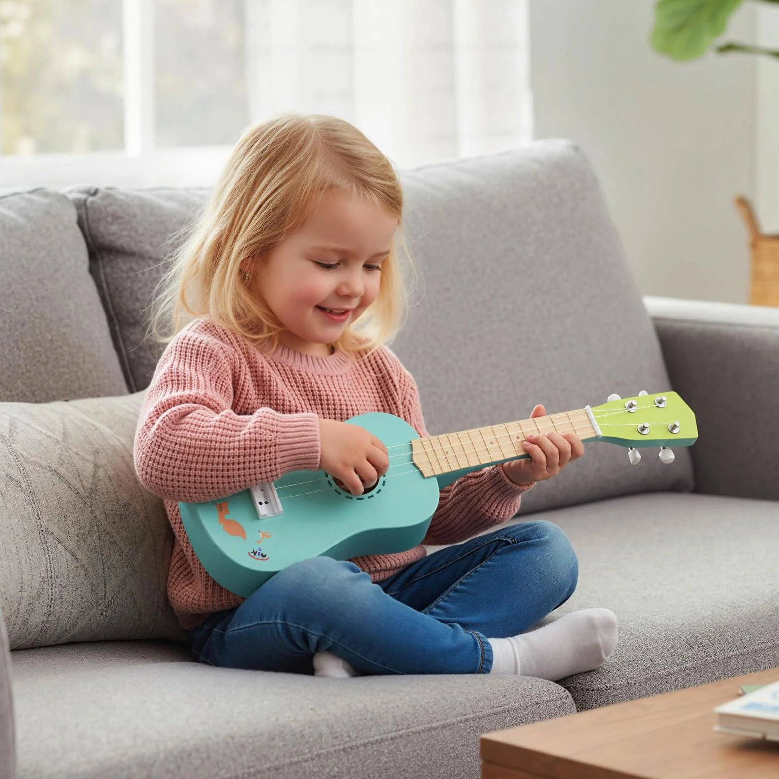 COSTWAY Ukulele dla dzieci, małe ukulele z korpusem z drewna basowego i 4 strunami nylonowymi, pedagogiczny instrument muzyczny, gitara dla początkujących od 3 lat, jasnoniebieskie