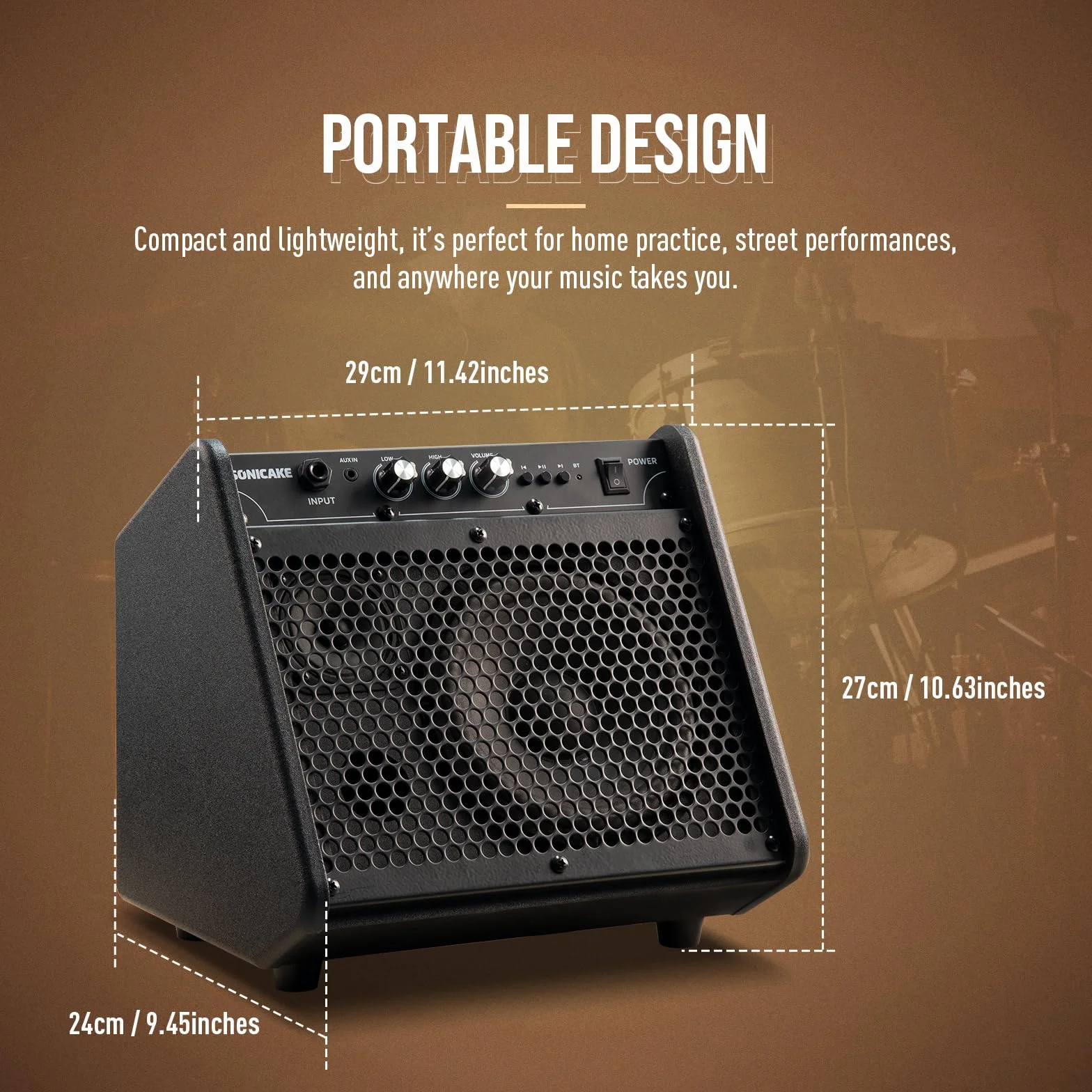 SONICAKE Elektryczny wzmacniacz perkusyjny 20 W Bluetooth przenośny system głośników QDM-20