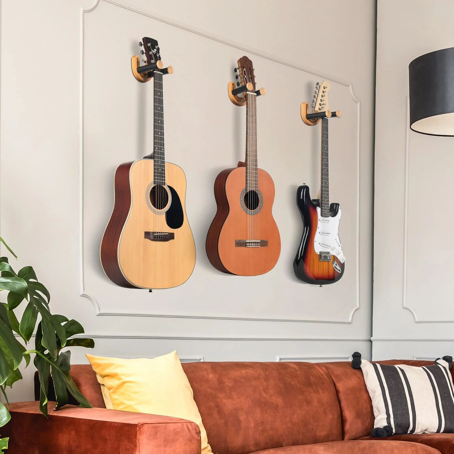 CAHAYA CY0297 uchwyt ścienny do gitary z regulowanym hakiem w kształcie litery U z 5 kostkami i 1 torbą na kostki do gitary akustycznej, e-basowej, banjo, ukulele, mandoliny