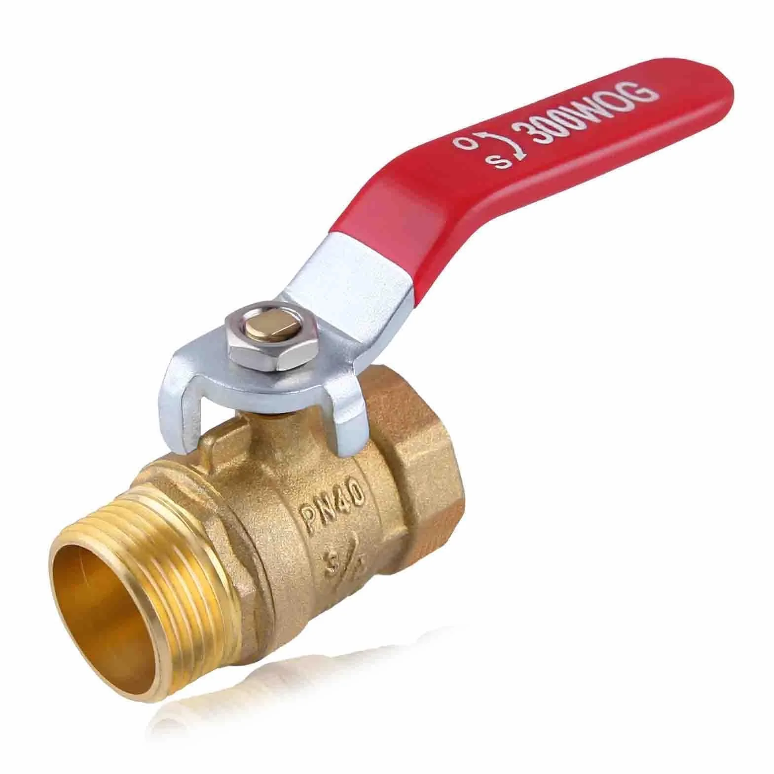 LEONTOOL Mosiężny zawór kulowy G3/10.2 cm gwint męski x żeński, przełącznik odcinający zawór kulowy o dużej wytrzymałości z uchwytem dźwigniowym, bez mosiężnego montażu, 300WOG (woda, olej i gaz