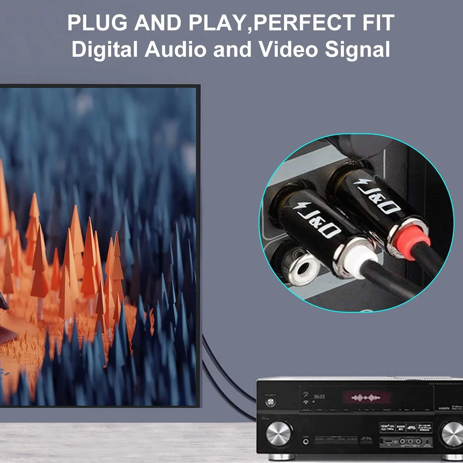 J&D 2 x 6,35 mm do 2 RCA, pozłacana miedziana powłoka wytrzymała 2 x 6,35 mm 1/4 cala męski TS do 2 RCA męski adapter stereo audio, 6 stóp