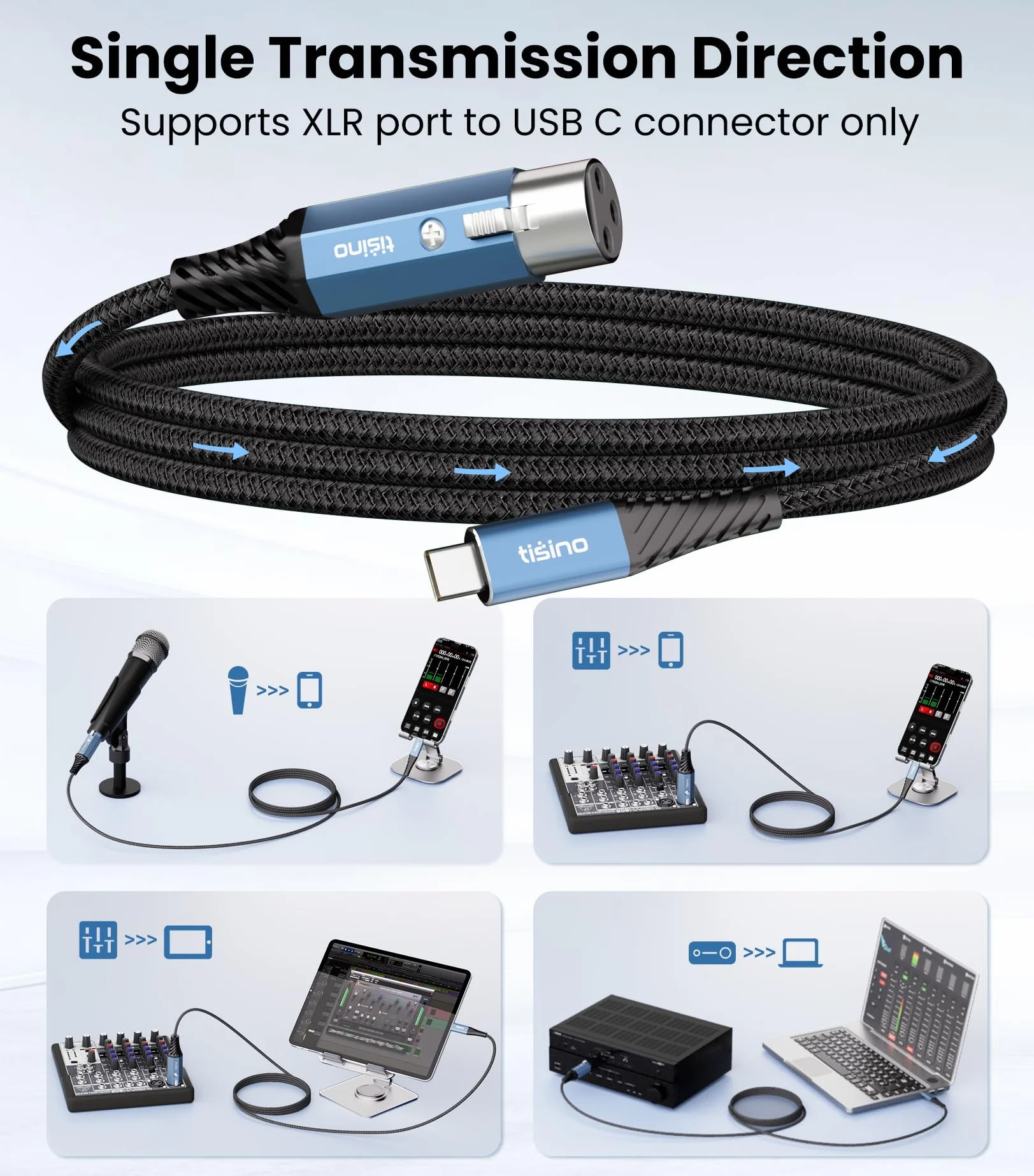 Tisino Kabel mikrofonowy XLR żeński do USB C, 3-pinowy kabel XLR do USB Type C do nagrywania, przewód audio HiFi 32 bit/384 kHz do mikrofonów dynamicznych, laptopa, tabletu, telefonu, iPhone 15/16-2m