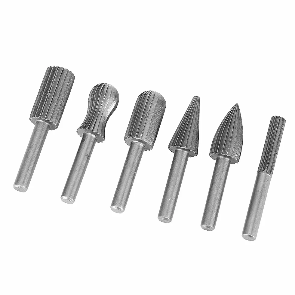 Frez ze stali wolframowej, 6 sztuk Zestaw frezów z węglika spiekanego obrotowy frez z węglika wolframu, pilnik do drewna, 6 mm, polerowanie metalu, narzędzie do wiercenia