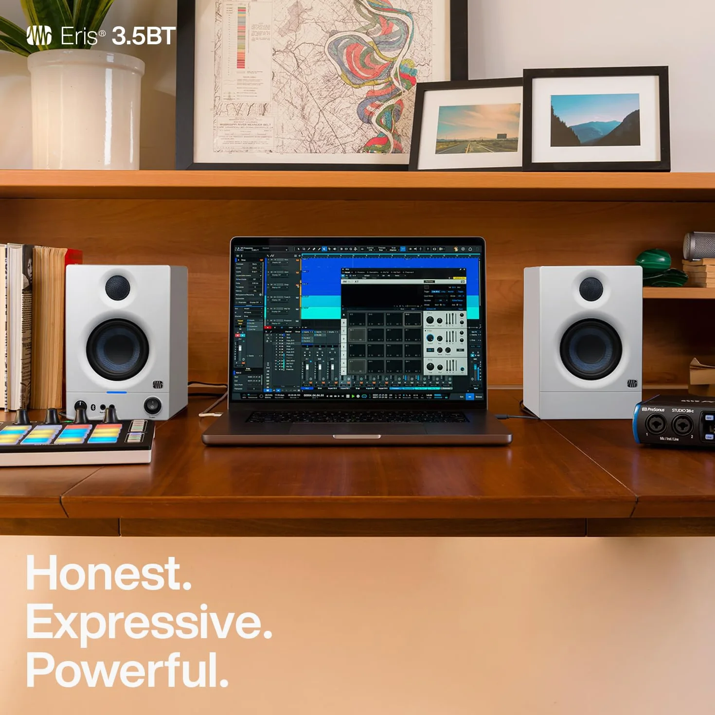 PreSonus Eris 3.5BT Gen 2 in White, Studio Monitor Speakers with Bluetooth, Pair, 3.5 Inch, 2-Way, Powered Desktop Speakers for Multimedia, Gaming, Studio-Quality Music Production, 50W Power