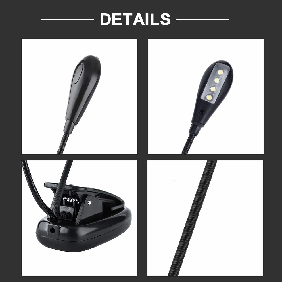 Zunate Lampa do stojaka muzycznego, klips LED, lampa na książki, podwójne regulowane ramiona, lampka do czytania, dla uczniów/dzieci i muzyki/fortepianów (8 koralików)