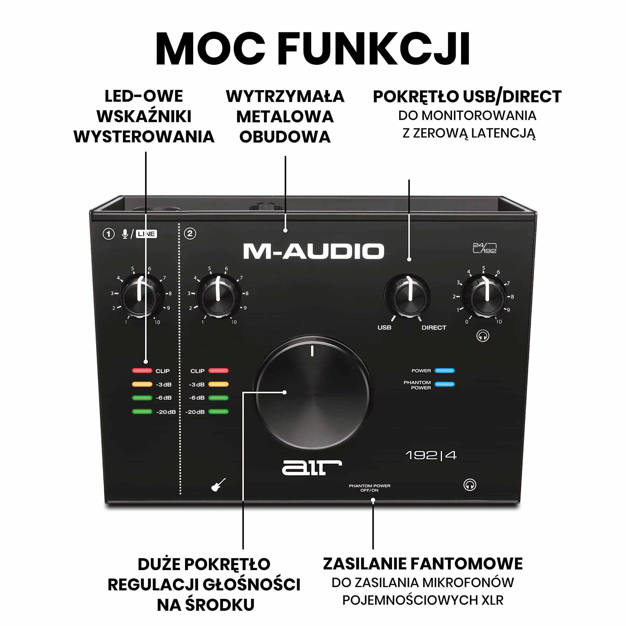 M-AUDIO AIR 192x4 Interfejs audio USB z mikrofonem pojemnościowym i słuchawkami