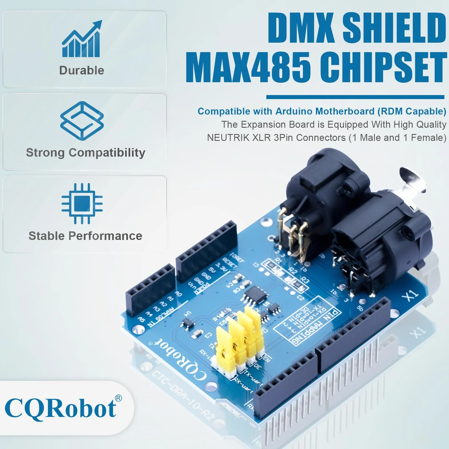 Chipset CQRobot DMX Tarcza MAX485 Kompatybilny z płytą Arduino (RDM Capable), Urządzenie Into DMX512 Network, LED/Music Zdalne zarządzanie urządzeniem, Extended DMX Master.
