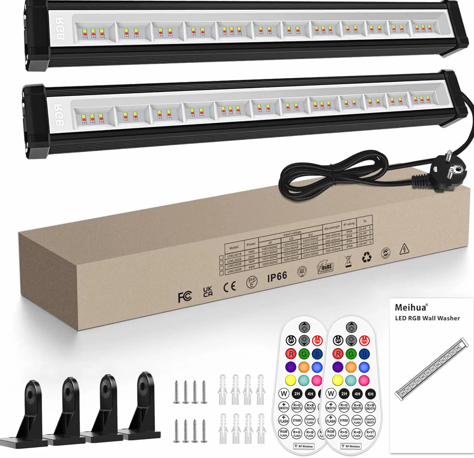 MEIHUA Reflektor RGB 42 W, do zewnątrz, 10 kolorów, 6 jasności, 30 trybów, IP66, oświetlenie ścianowe i LED, efekty świetlne z pilotem zdalnym