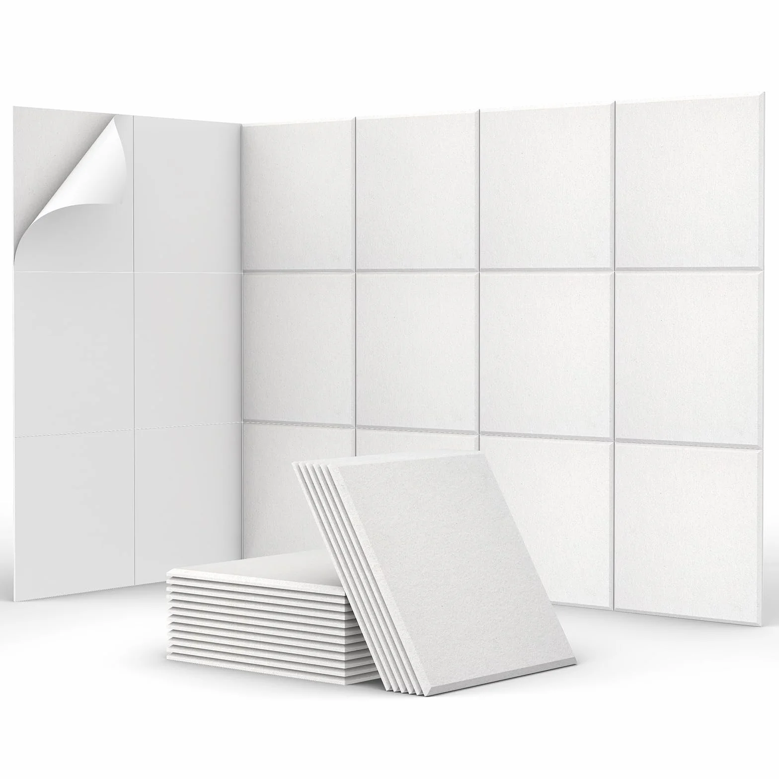 18 Pakietów Samoprzylepnych Paneli dźwiękochłonnych, TONOR 30x30x0,9 cm Kwadratowe Panele Dźwiękochłonne, Panele Dźwiękochłonne o Wysokiej Gęstości do Studia Nagrań, Domu, Biura, Biały
