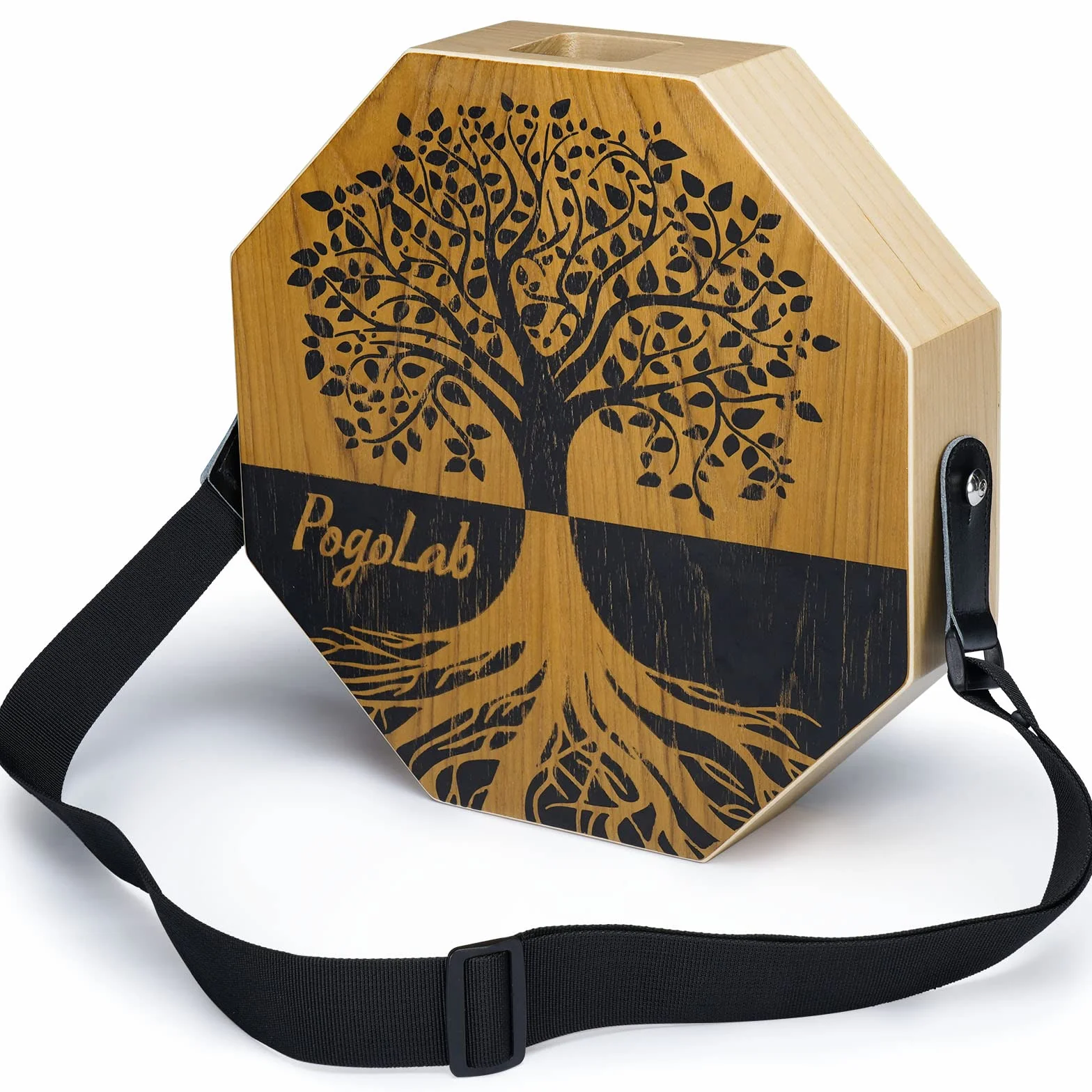 POGOLAB Cajon Instrument z bębnem i basowym tonem do muzyki akustycznej, przenośna podróżna skrzynia perkusyjna z regulowanym paskiem, akustyczny instrument perkusyjny dla początkujących i w podróży