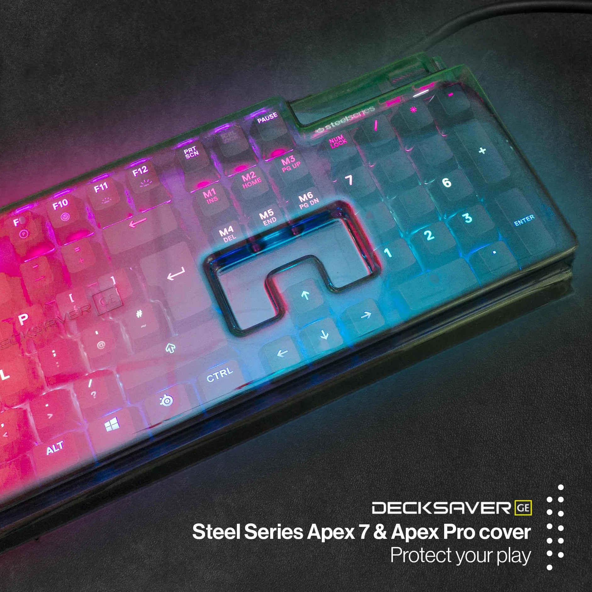 Decksaver Pokrowiec na klawiaturę serii SteelSeries Apex 7 i Apex Pro - Etui ochronne Smoke/Transparent Made in UK