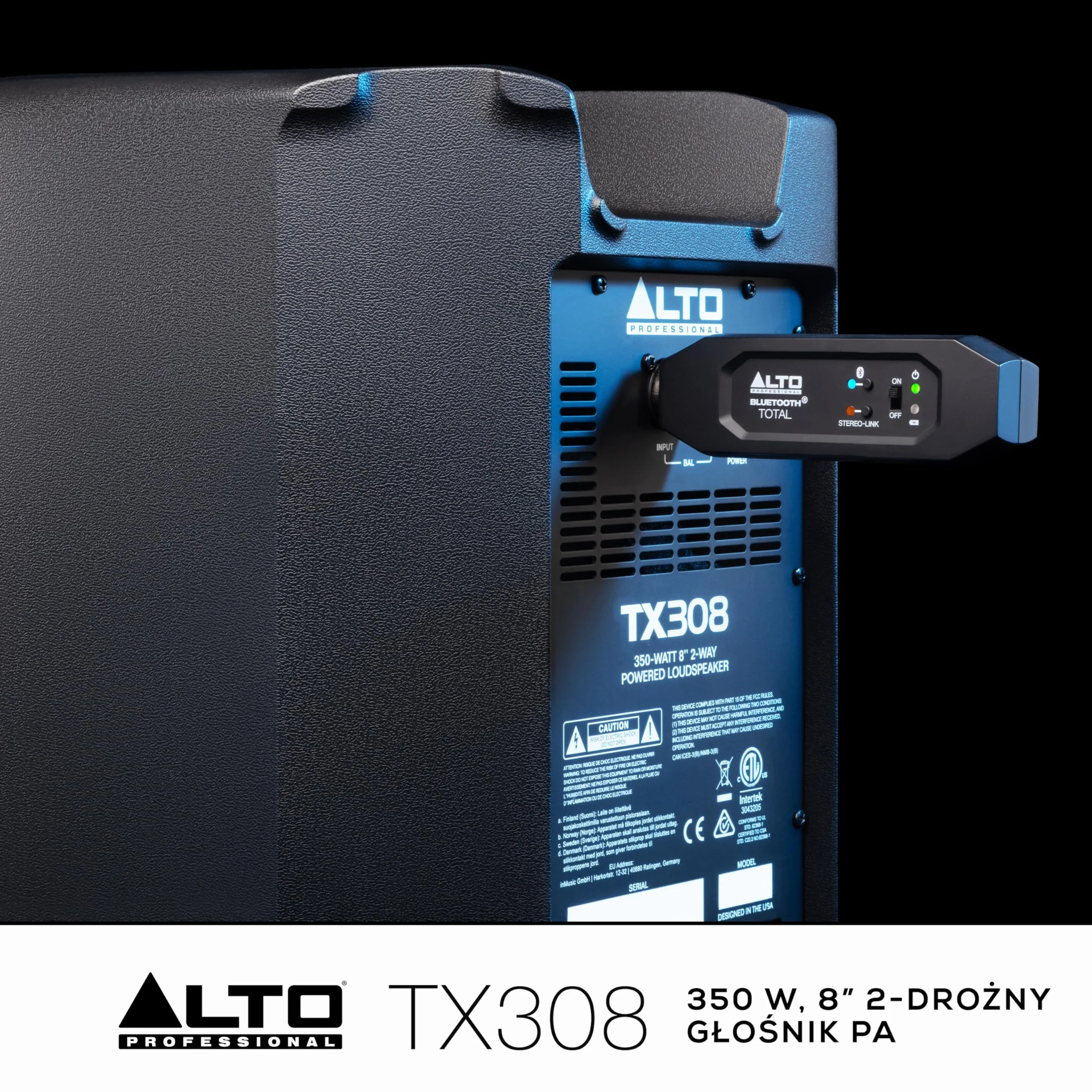 ALTO TX308 350W, 8" 2-Drożny Głośnik PA z Ogranicznikiem Sygnału i Wyłączanym Mikrofonowym Przedwzmacniaczem Liniowym i Wej/Wyj XLR
