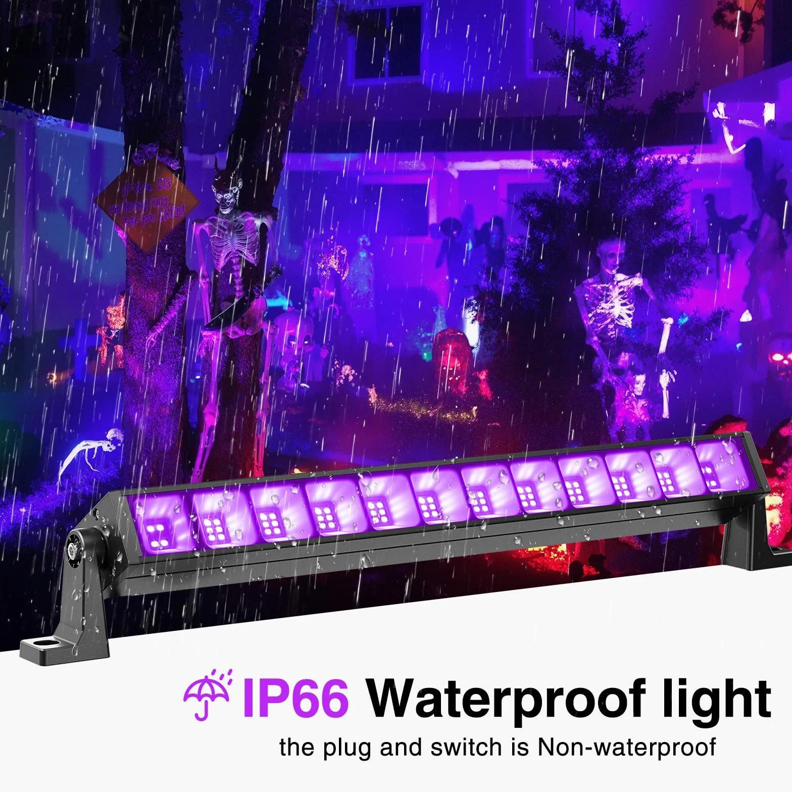 Onforu Czarne Światło LED, 27 W, Lampa UV Bar z Wtyczką, IP66, Wodoszczelny Reflektor Na Zewnątrz, Fluorescencyjny, 60 Diod LED, z Włącznikiem, Na Imprezę, Dekoracja