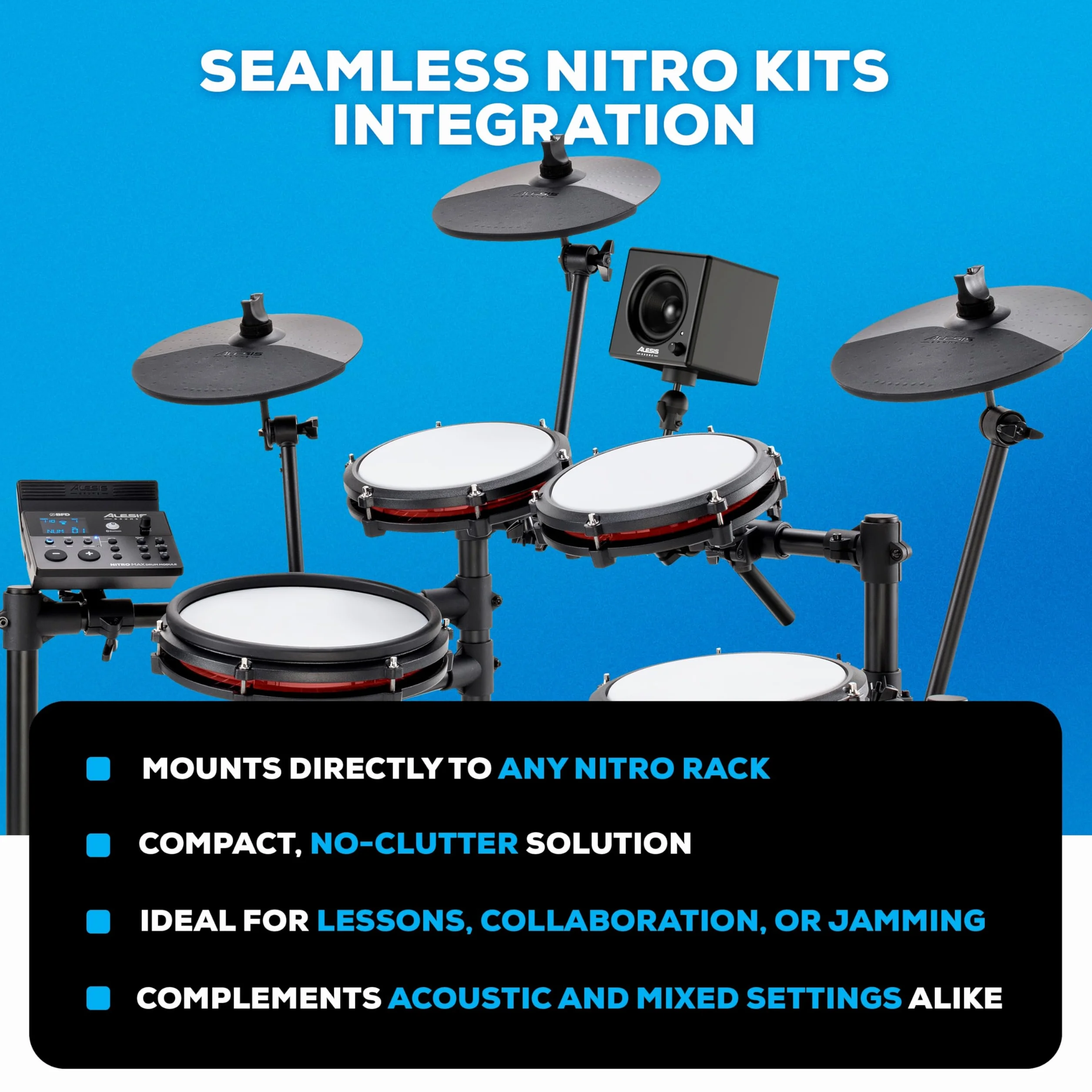 Alesis Nitro Amp 70 W - Kompaktowy Monitor Perkusyjny do Ćwiczeń i Lekcji, Montowany na Stelażu z Dołączonymi Zaciskami