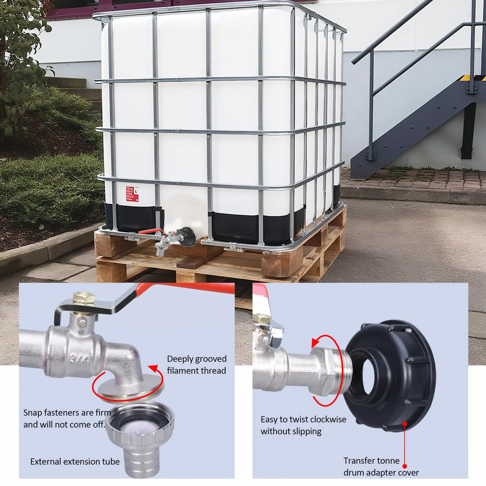 IBC zawór odpływowy 1/2" do zbiornika na deszczówkę 1000 l, akcesoria do zbiornika na wodę 3/4", z adapterem węża ogrodowego, akcesoria do zbiornika IBC, adapter do przyłącza