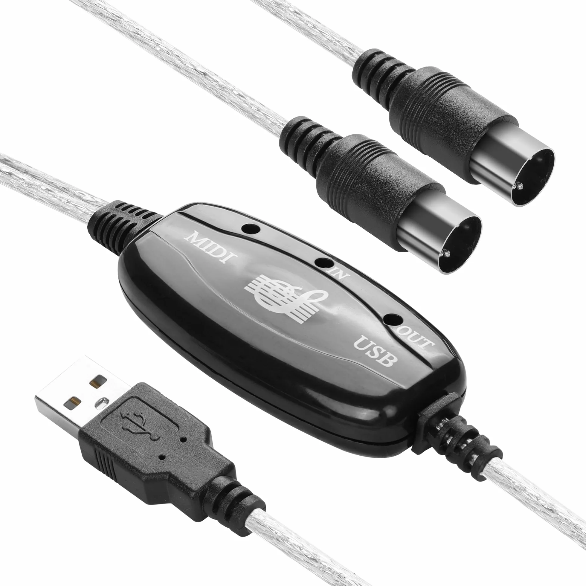 YAODHAOD Konwerter kabla USB na MIDI 2 w 1 PC do syntezatora, Music Studio Keyboard Interface wtyczka przewodowa, 5-pinowa MIDI na USB do muzyki, klawiatury, fortepianu do komputera, laptopa, obsługa