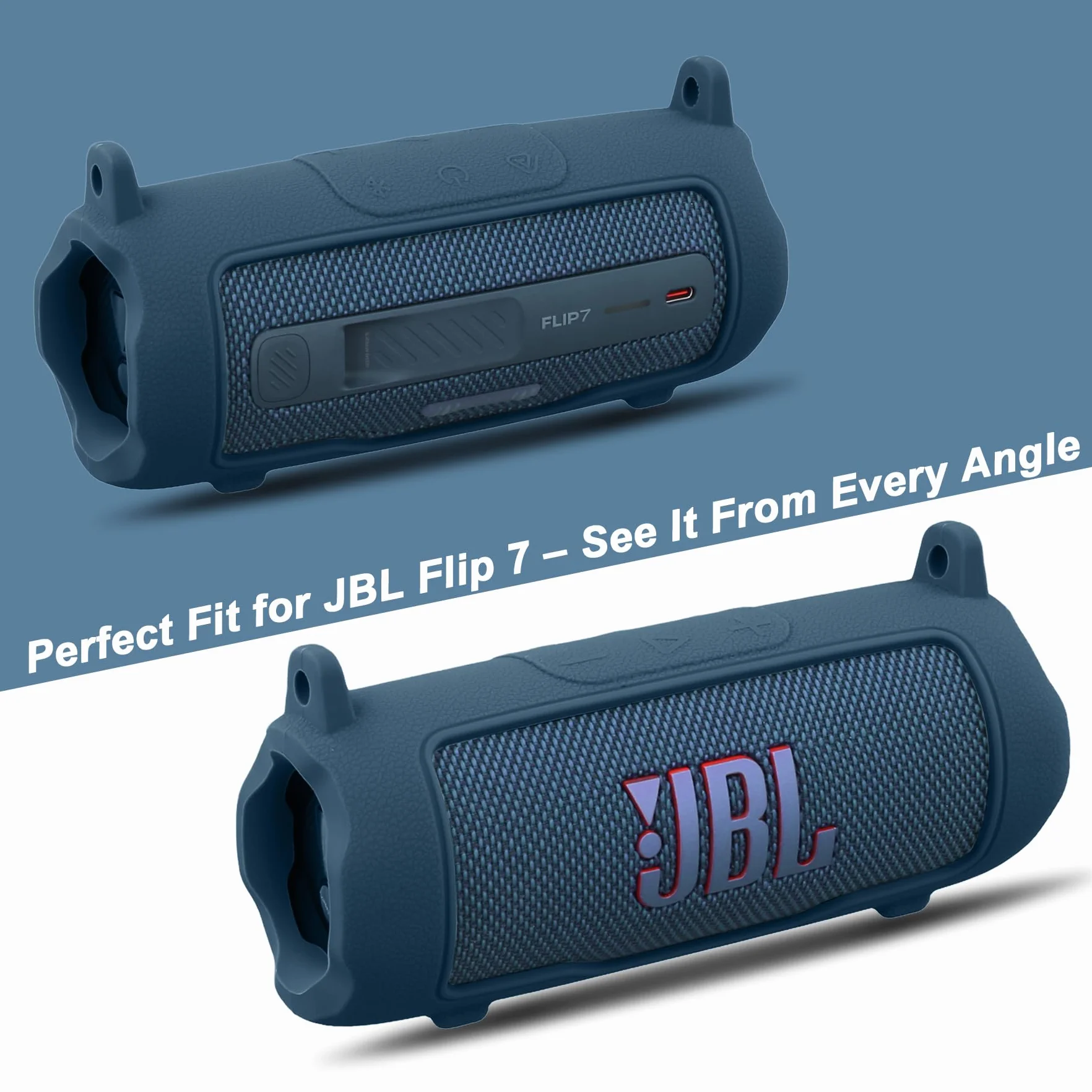Khanka Do JBL Flip 7 Silikonowe Etui Ochronne z Odpinanym Paskiem, Odporne na Wstrząsy do Przenośnego Głośnika Bluetooth JBL Flip 7 (Niebieski)