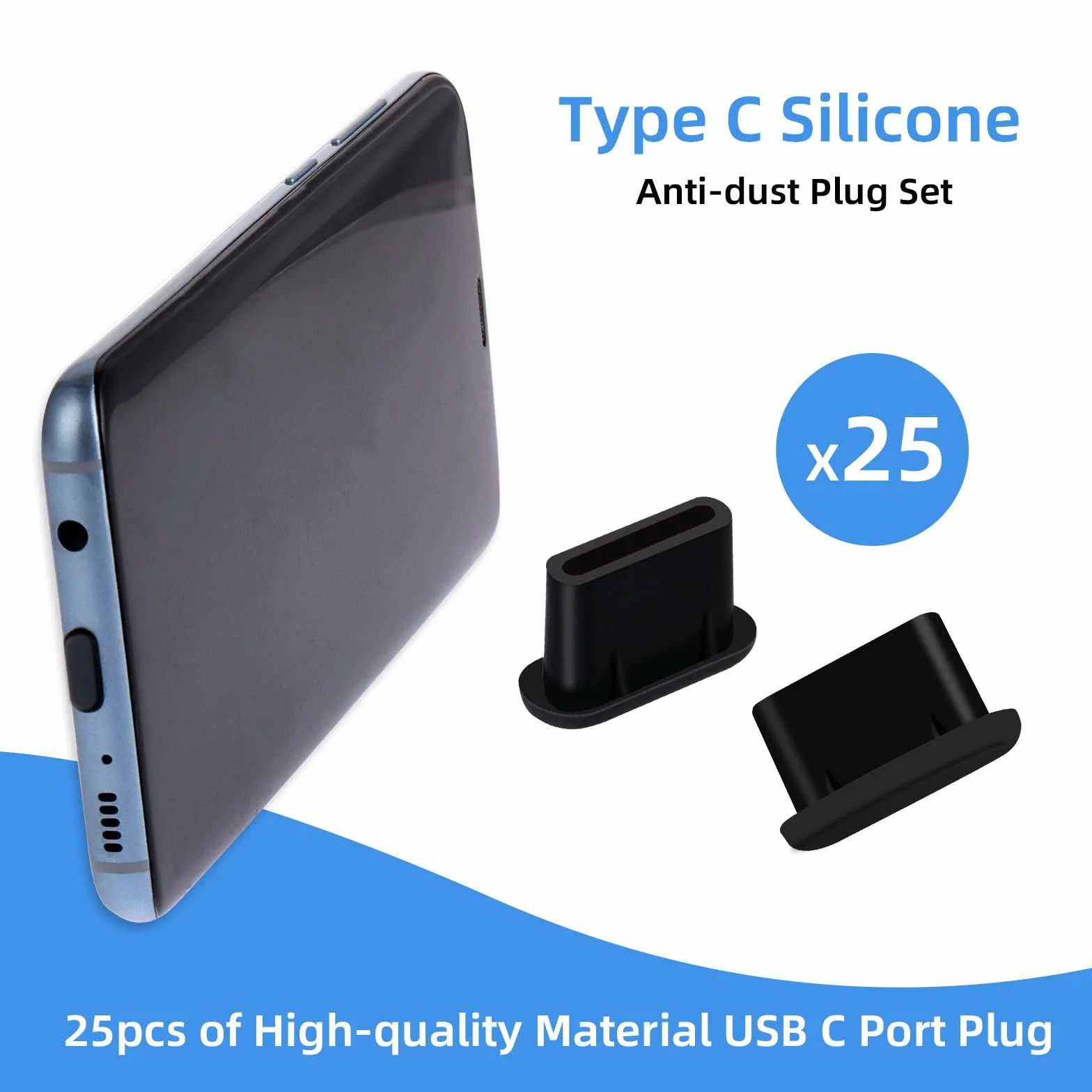 Giantree Zestaw 25 sztuk wtyczek antypyłowych typu C, silikonowe antypyłowe osłony do portu ładowania USB C, osłony antypyłowe na wtyki typu C, zatyczki do smartfonów i laptopów