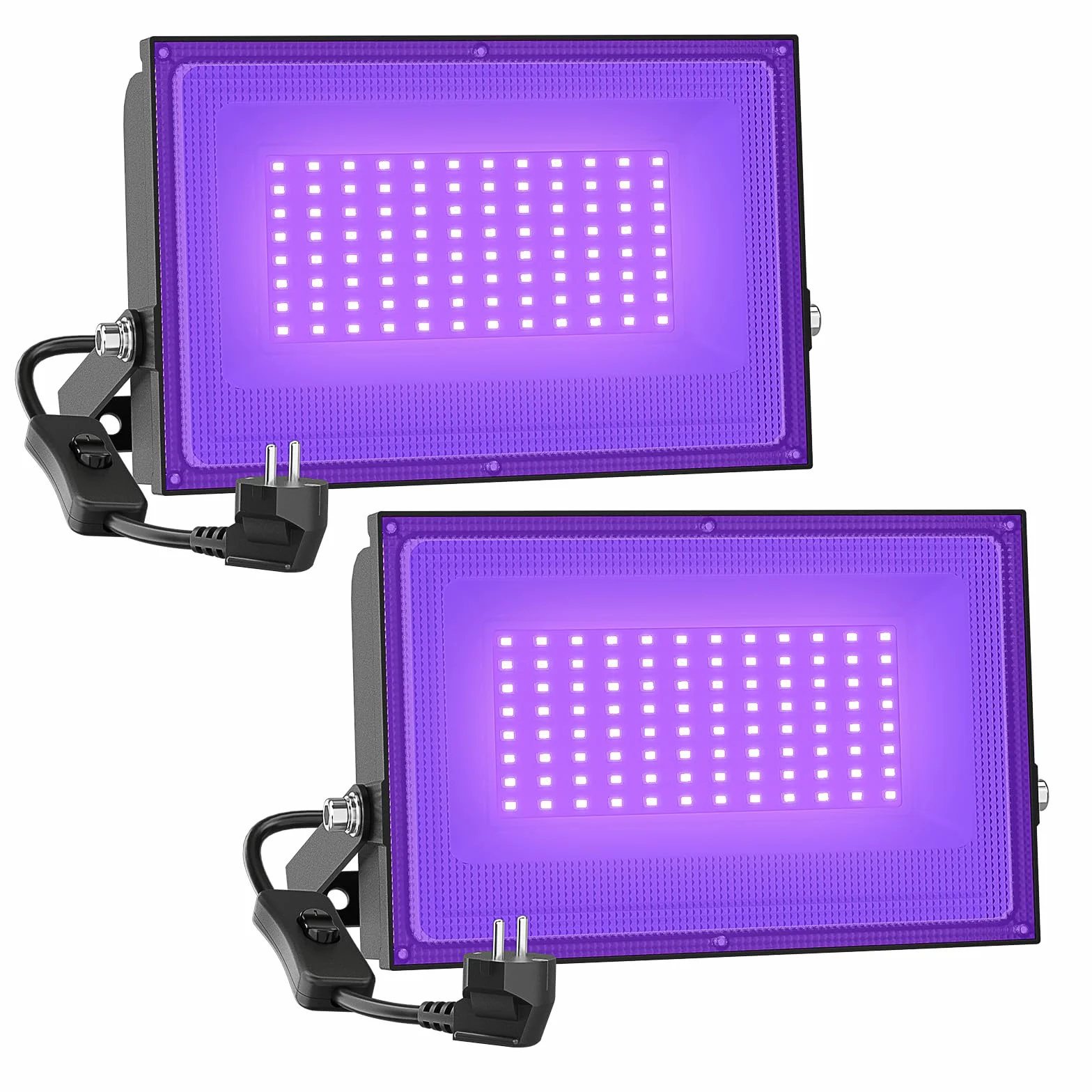 Onforu 2 reflektory UV 50 W, czarne światło z wtyczką, IP66, wodoszczelne czarne światło, światło UV z przełącznikiem, fluorescencyjne kolory neonowe, lampa UV do dekoracji, na imprezę, dyskotekę