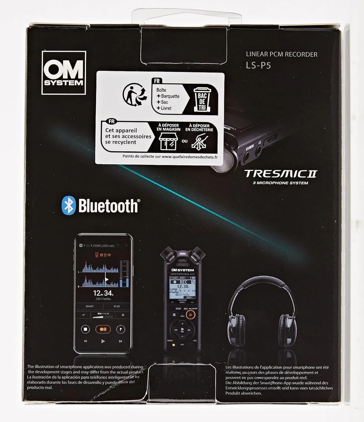 OM SYSTEM LS-P5 Rejestrator Audio Hi-Res – System 3 mikrofonów TRESMIC II, Bluetooth, 16GB, 37h, profesjonalne nagrania, sterowanie smartfonem, USB, PCM/FLAC/MP3