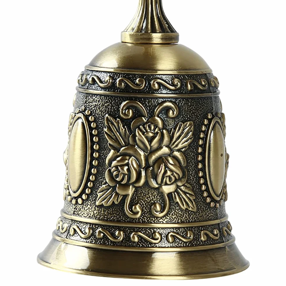 Alnicov Mosiężny dzwonek ręczny, vintage metalowy dzwonek ślubny dzwonek świątyni (brązowy)