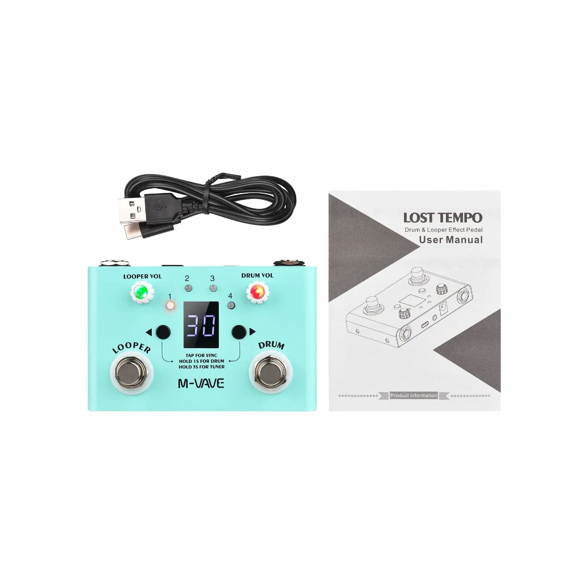 M-VAVE Lost Tempo - Drum & Looper Effect gitarowy z podwójnym przełącznikiem nożnym, edytor perkusyjny za pośrednictwem aplikacji