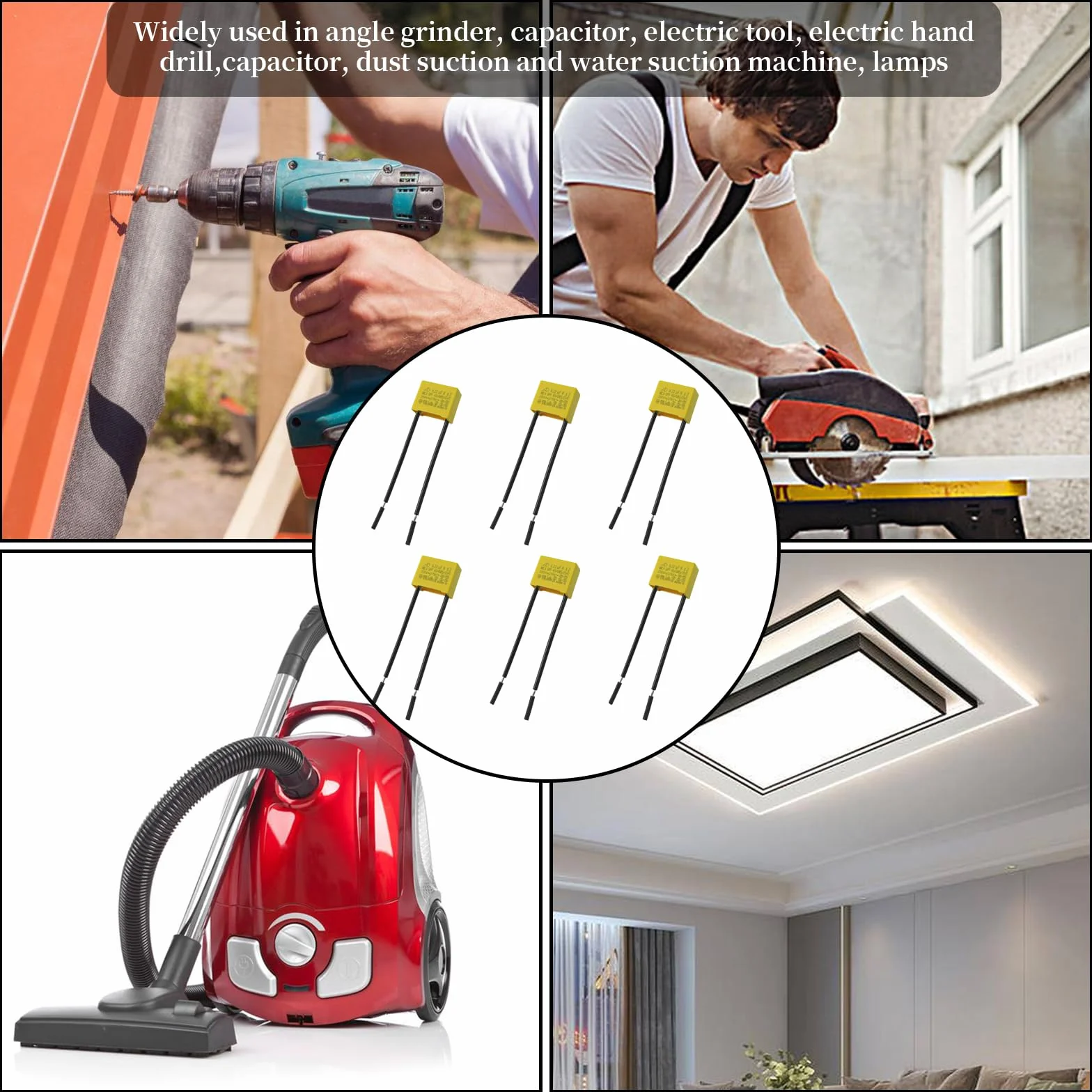 6 szt. Kondensator Polipropylen Anti Interference 0,22µF 275V X2 2 Przewody Polipropylen Metaliczna folia kondensatorowa