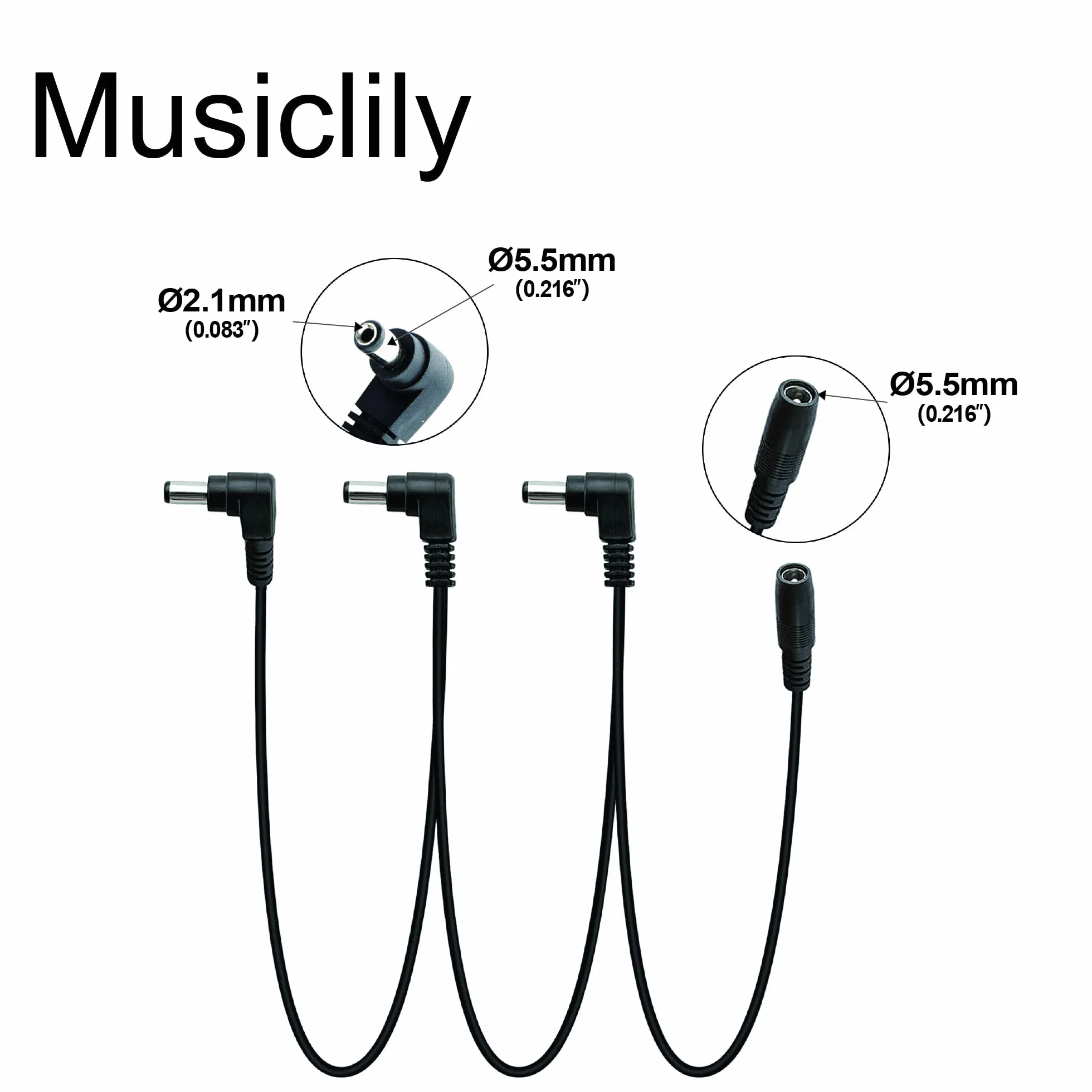 Musiclily Pro DC 9V Rozgałęźnik Jack Adapter 1 na 3-kierunkowy Kabel Zasilający Daisy Chain do Efektów Gitarowych