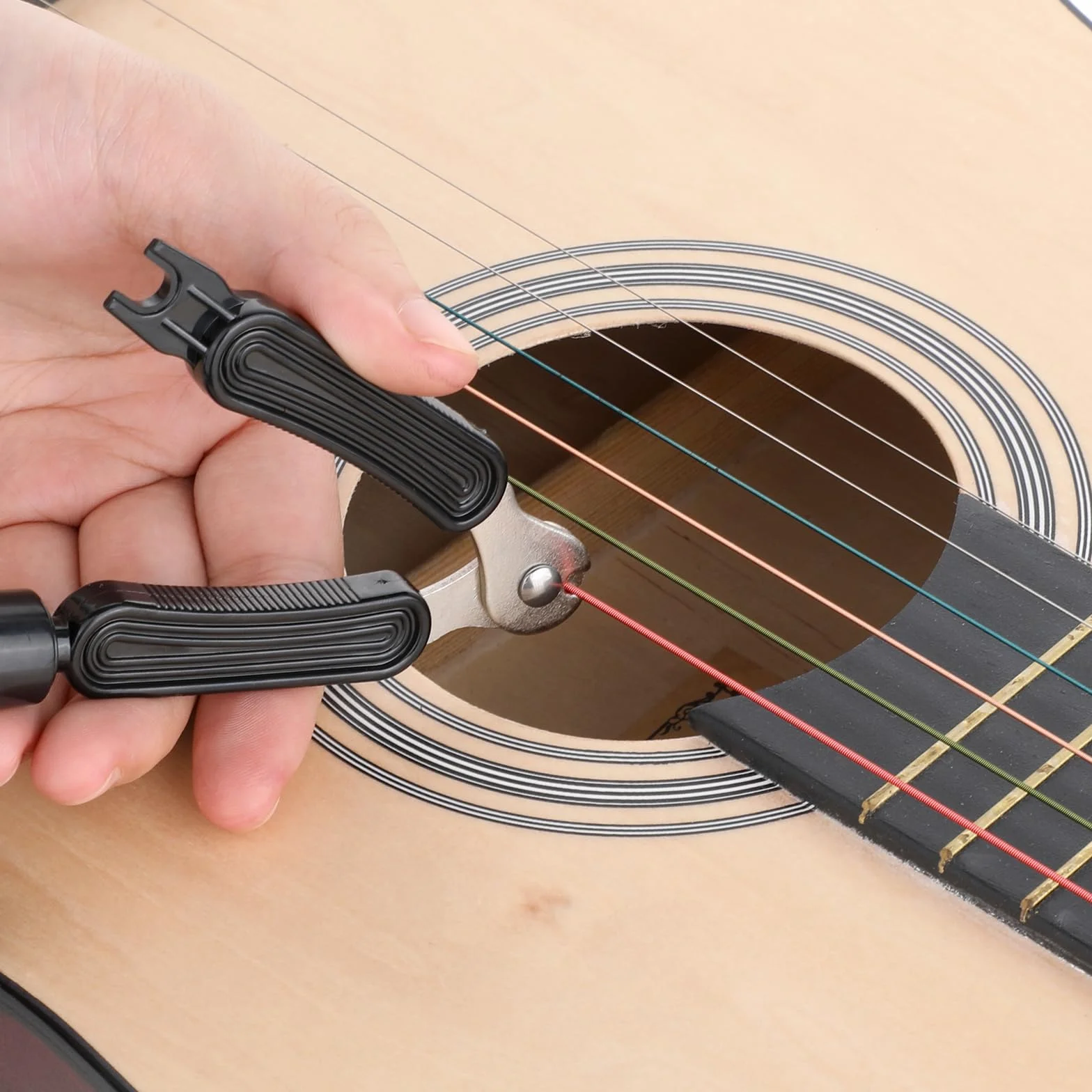 Struny gitarowe, korbka do strun 3-w-1, korbka do strun, ściągacz pinów strunowych, ściągacz strun, korbka do gitary, zestaw narzędzi gitarowych, wielofunkcyjne narzędzie naprawcze do gitary, czarne