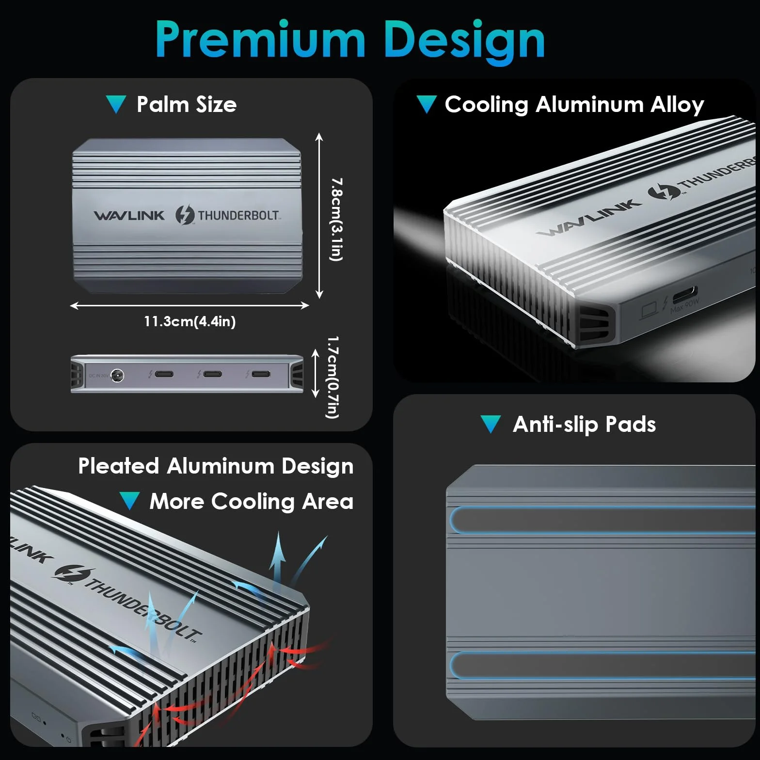 Stacja dokująca Thunderbolt 4, WAVLINK Hub USB C z podwójnym wyświetlaczem 4K@60Hz, dostarczanie mocy 100W, USB-A 3.2 Gen 2, do MacBook Pro/Air M1 M2 M3, laptop Thunderbolt 4/3