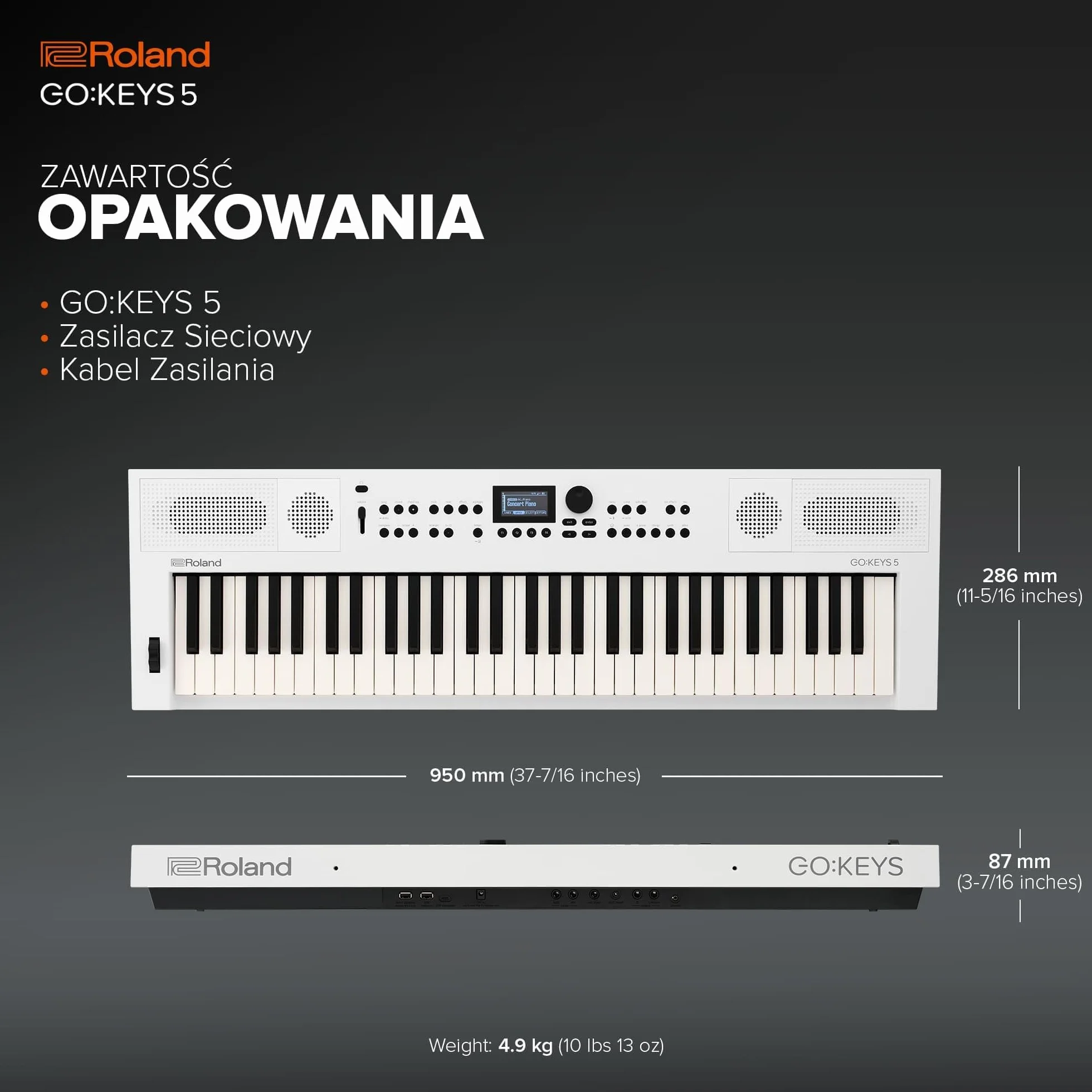 Roland GO:KEYS 5 Keyboard do Tworzenia Muzyki | 61-Klawiszowa Klawiatura | Silnik ZEN-Core z ponad 1000 Wbudowanymi Dźwiękami | Wbudowane Głośniki Stereo | Wejście Mikrofonowe – Biały