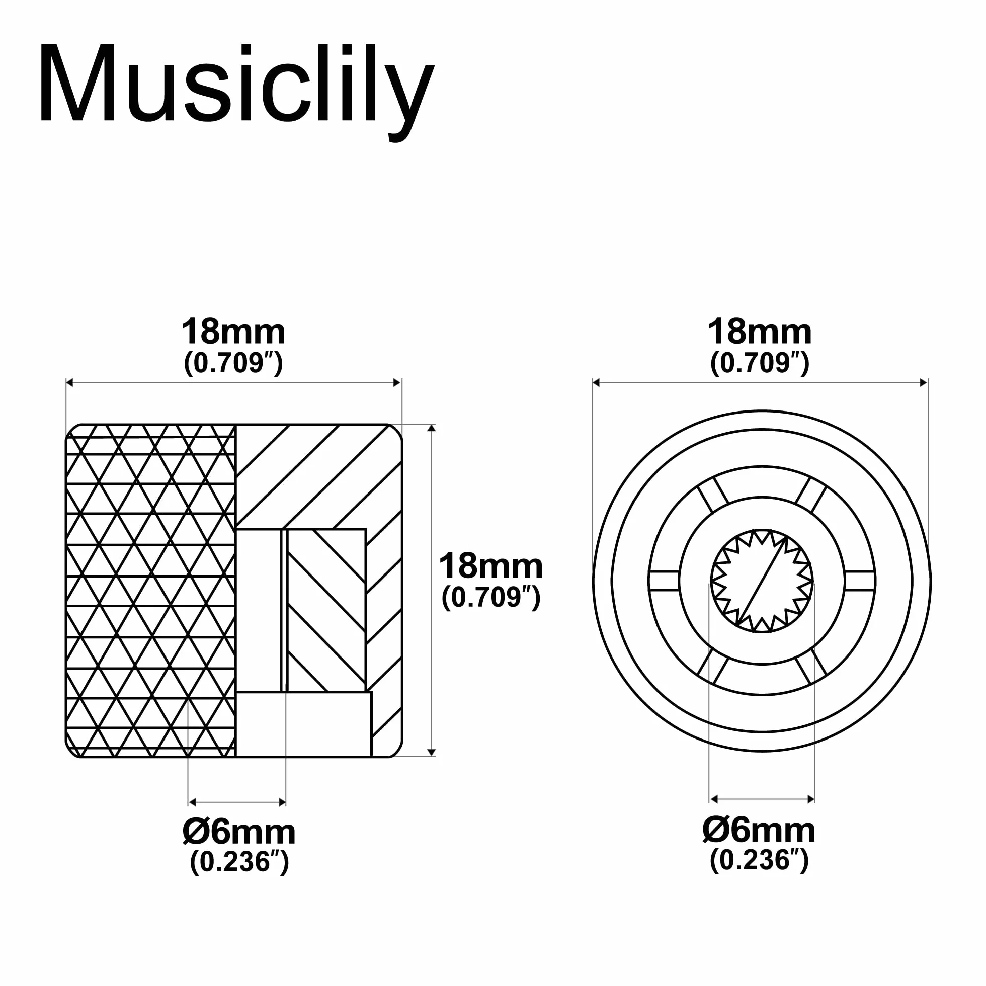 Musiclily Metryczna Płaski Top Metalowa Gałka Potencjometru Dome Knobs do Gitary Elektrycznej Telecaster lub Precision Bass, Czarny (4 szt.)