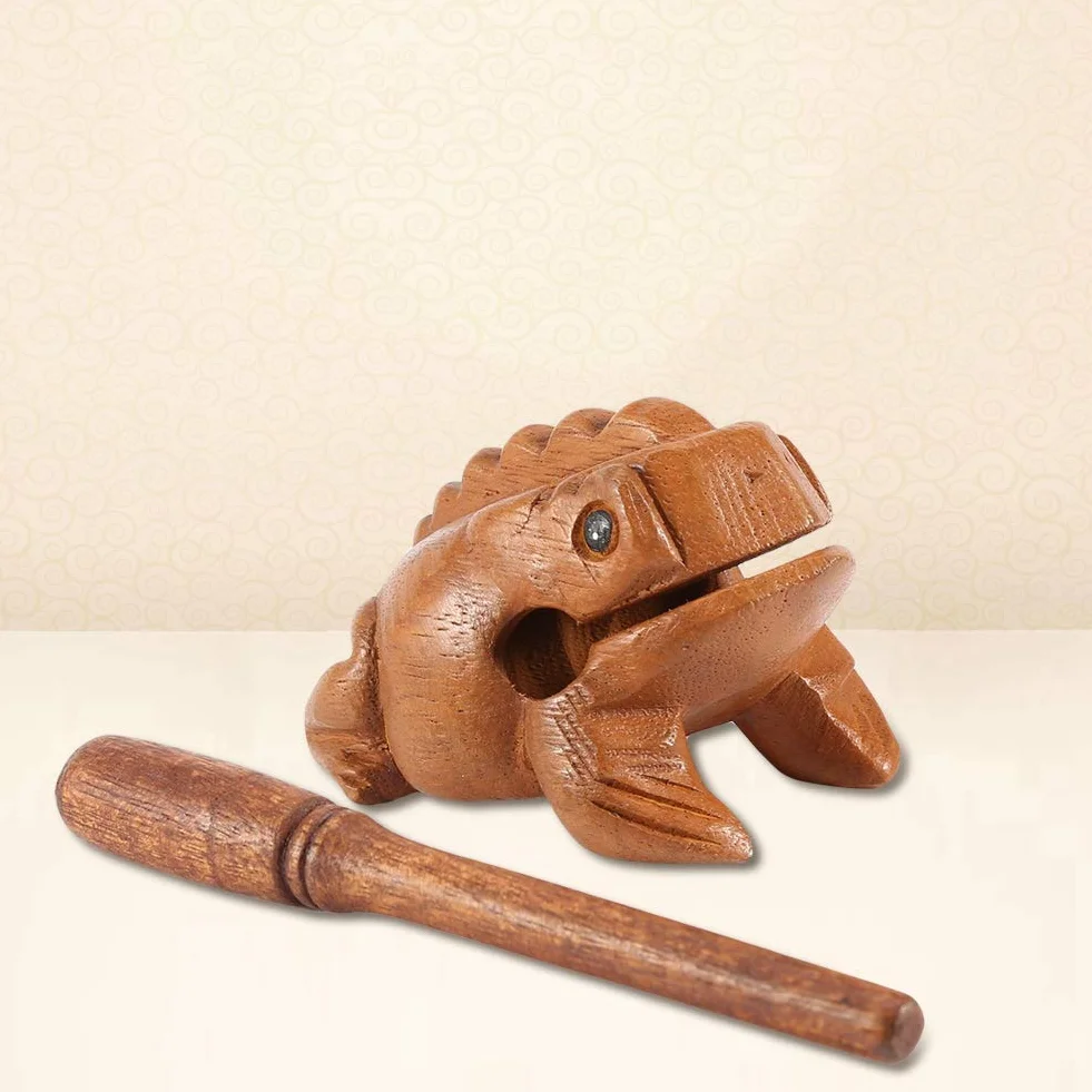 Tajlandia Tradycyjne Rzemiosło Drewniana Szczęśliwa żaba Rechocząca Instrument Muzyczny Wystrój Domowego Biura(Nr 5 15,6 cm)
