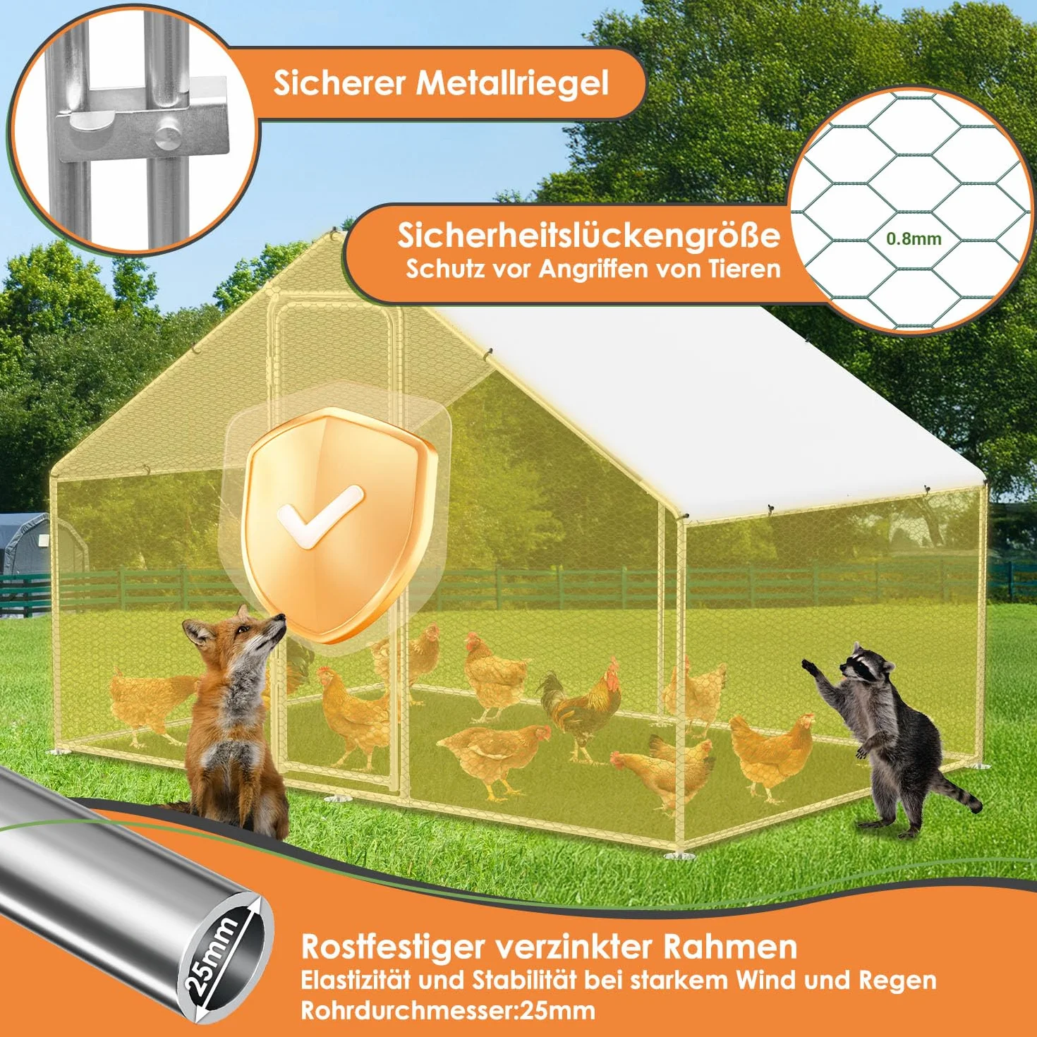 Herrselsam Kurnik, klatka dla małych zwierząt, 3 x 6 x 2 m, XXL, wybieg z zamkiem bezpieczeństwa i wodoodporną farbą PE, idealny dla kur i innych małych zwierząt