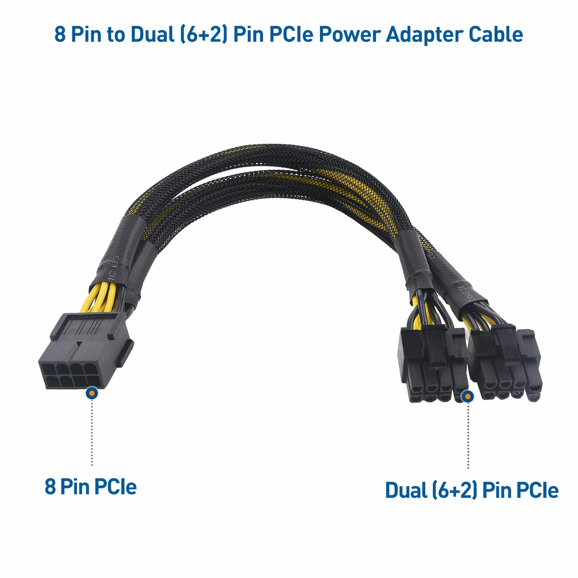 Cable Matters 2-pak PCIe 8-pinowy na podwójny 8-pinowy (6+2) adapter PCIe do procesorów graficznych – 9 cali (8-pinowy kabel PCIe GPU, podwójny 8-pinowy kabel PCIe)